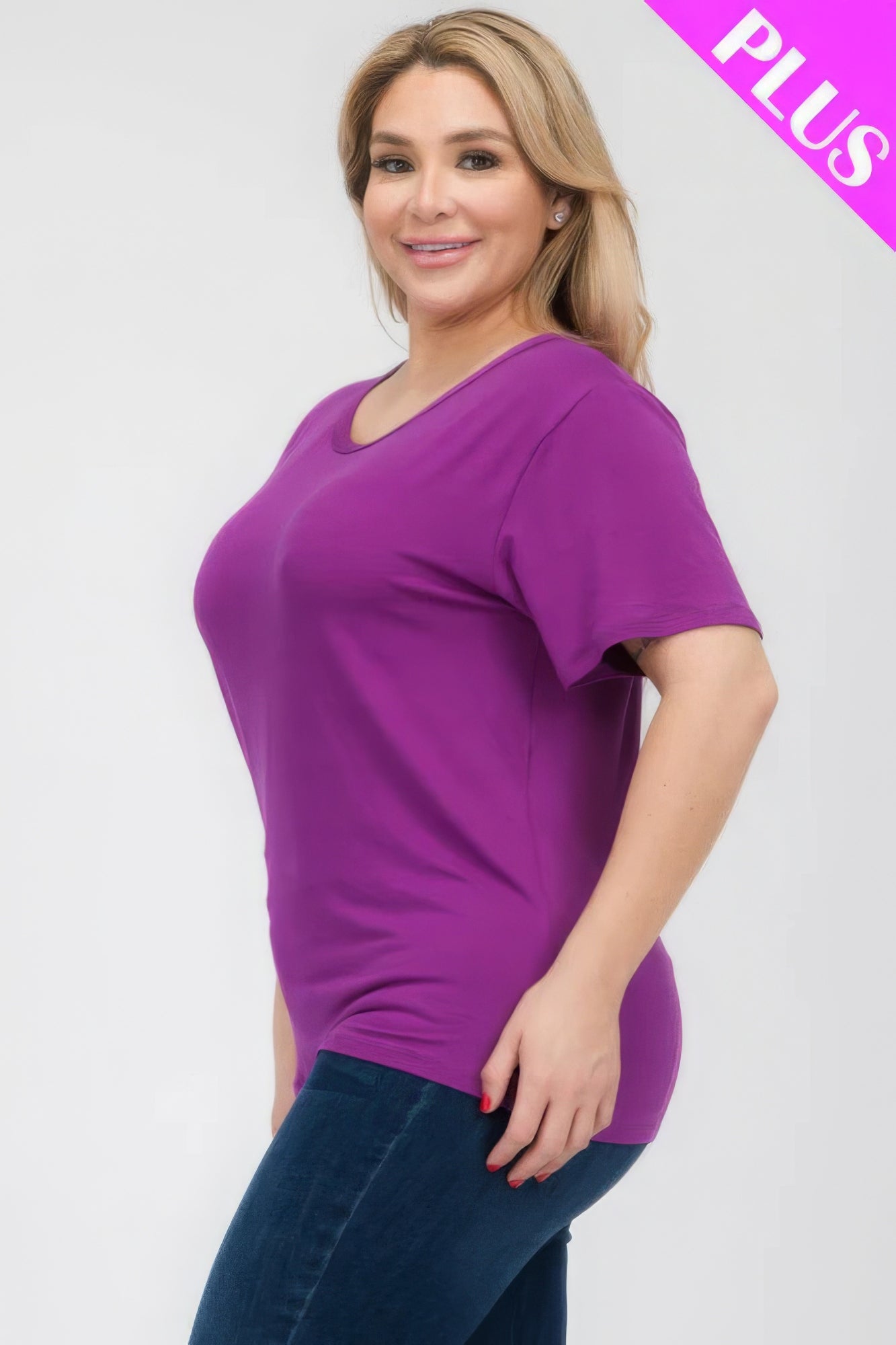 Women's Plus Basic Tee T-Shirt Soft Short Sleeve Crew Neck Solid Top (1X,2X,3X)