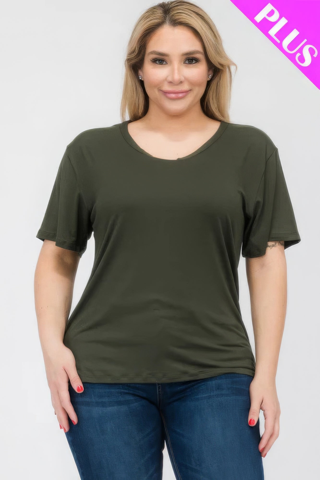 Women's Plus Basic Tee T-Shirt Soft Short Sleeve Crew Neck Solid Top (1X,2X,3X)