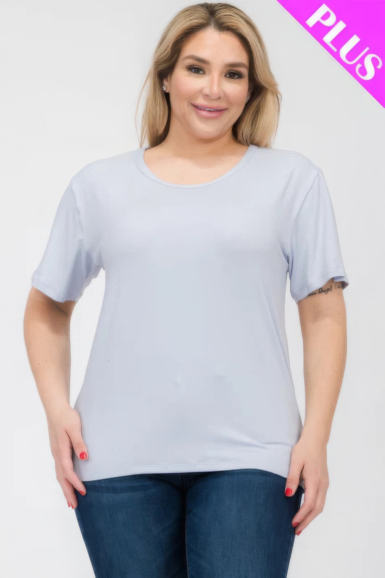 Women's Plus Basic Tee T-Shirt Soft Short Sleeve Crew Neck Solid Top (1X,2X,3X)