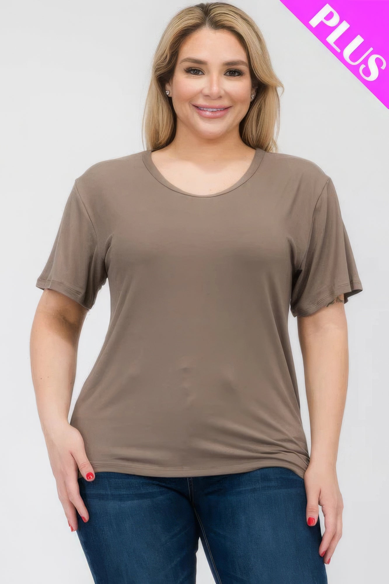 Women's Plus Basic Tee T-Shirt Soft Short Sleeve Crew Neck Solid Top (1X,2X,3X)