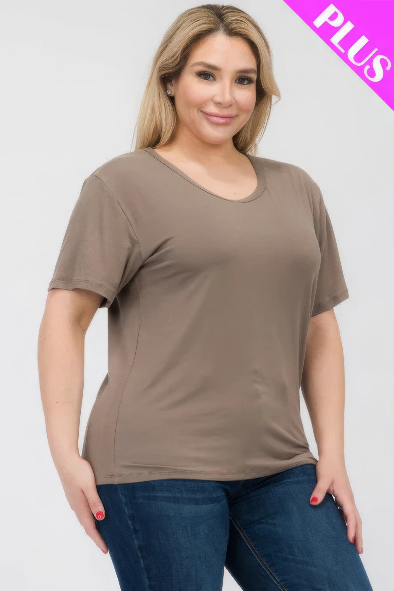 Women's Plus Basic Tee T-Shirt Soft Short Sleeve Crew Neck Solid Top (1X,2X,3X)