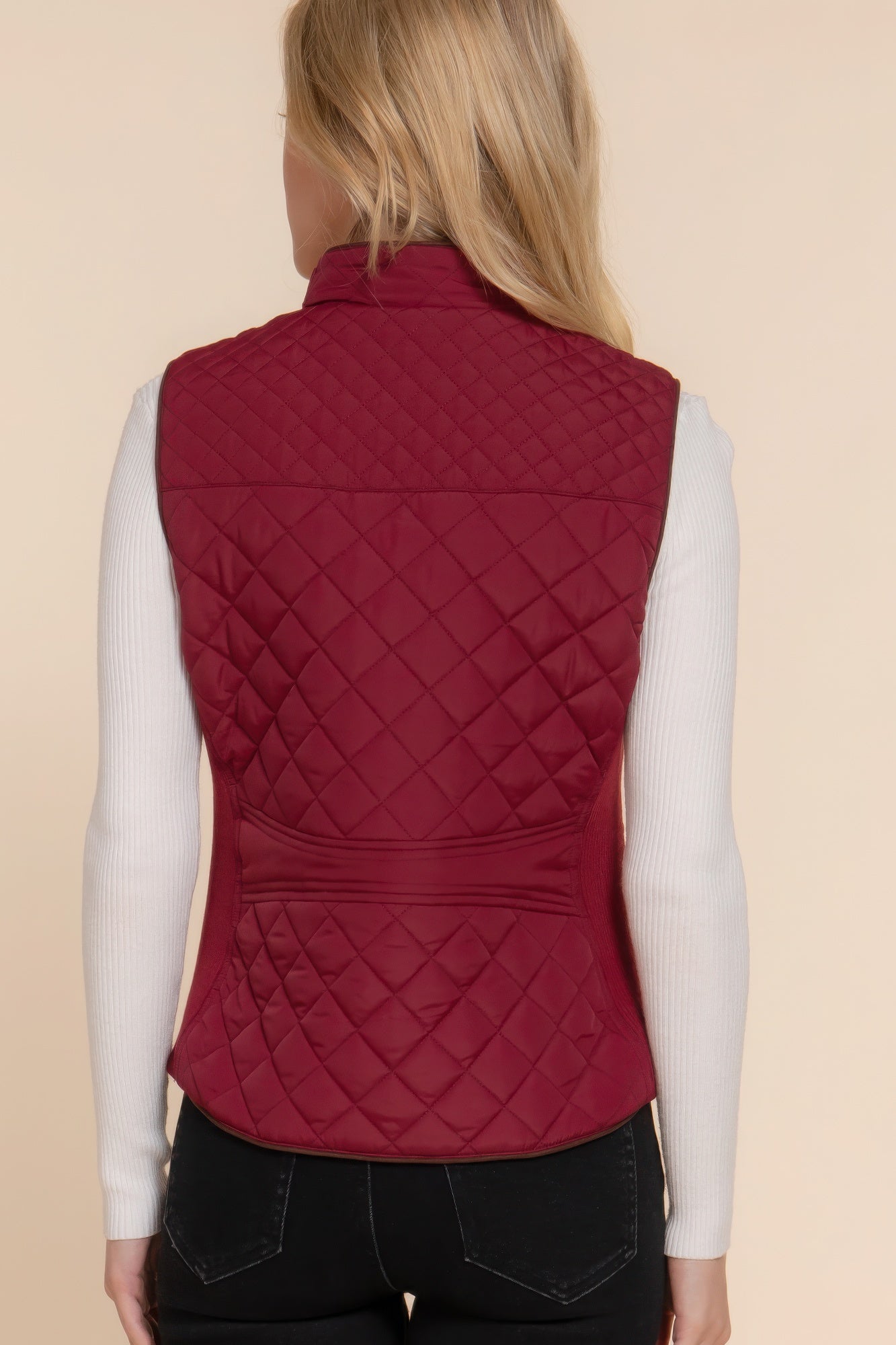 Women's Outwear Vest Stand Collar Lightweight Zip Suede Piping Quilted Vest