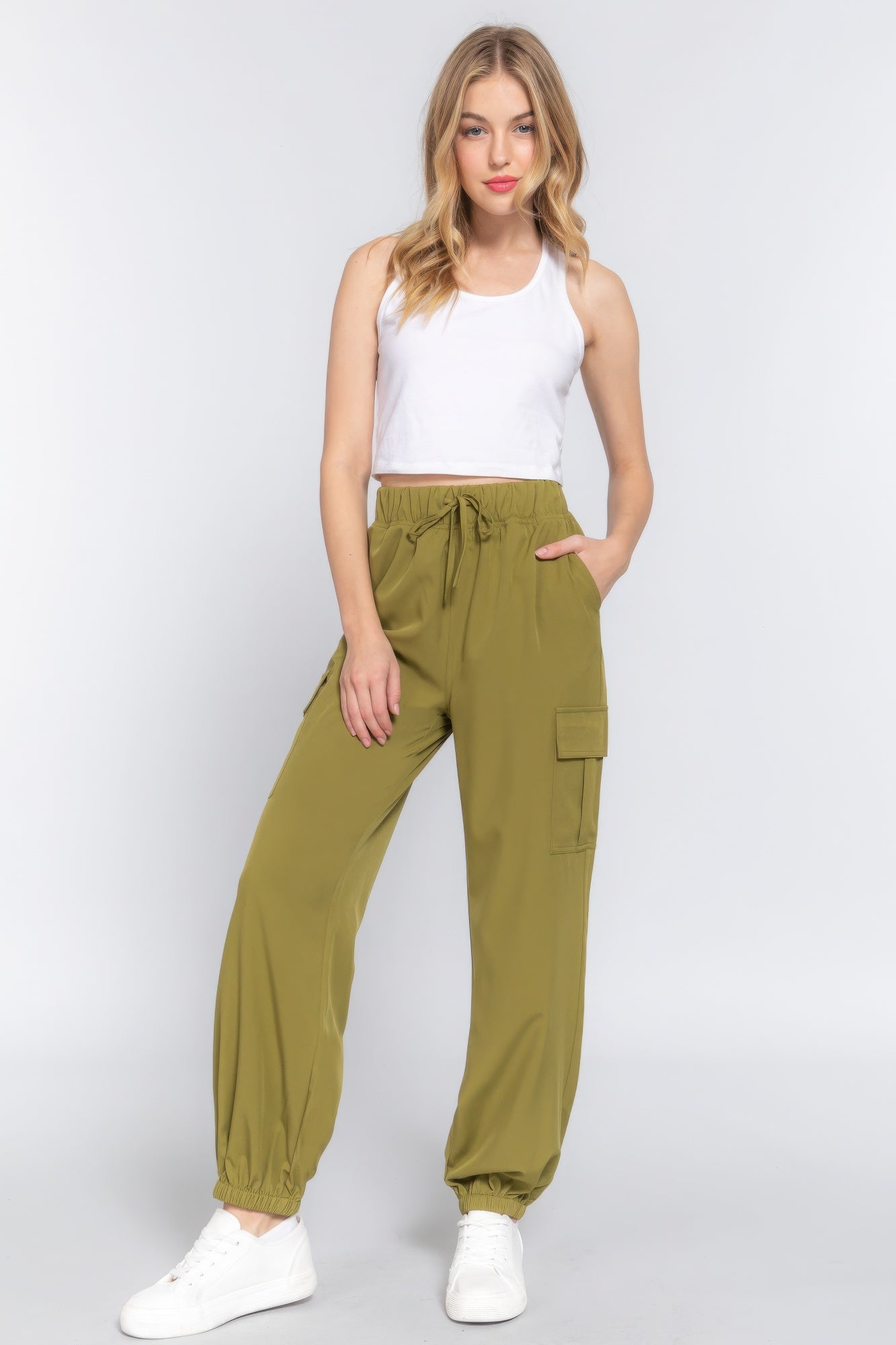 Women's Cargo Pants Casual Stretch Woven Light Weight Trousers Pockets Joggers