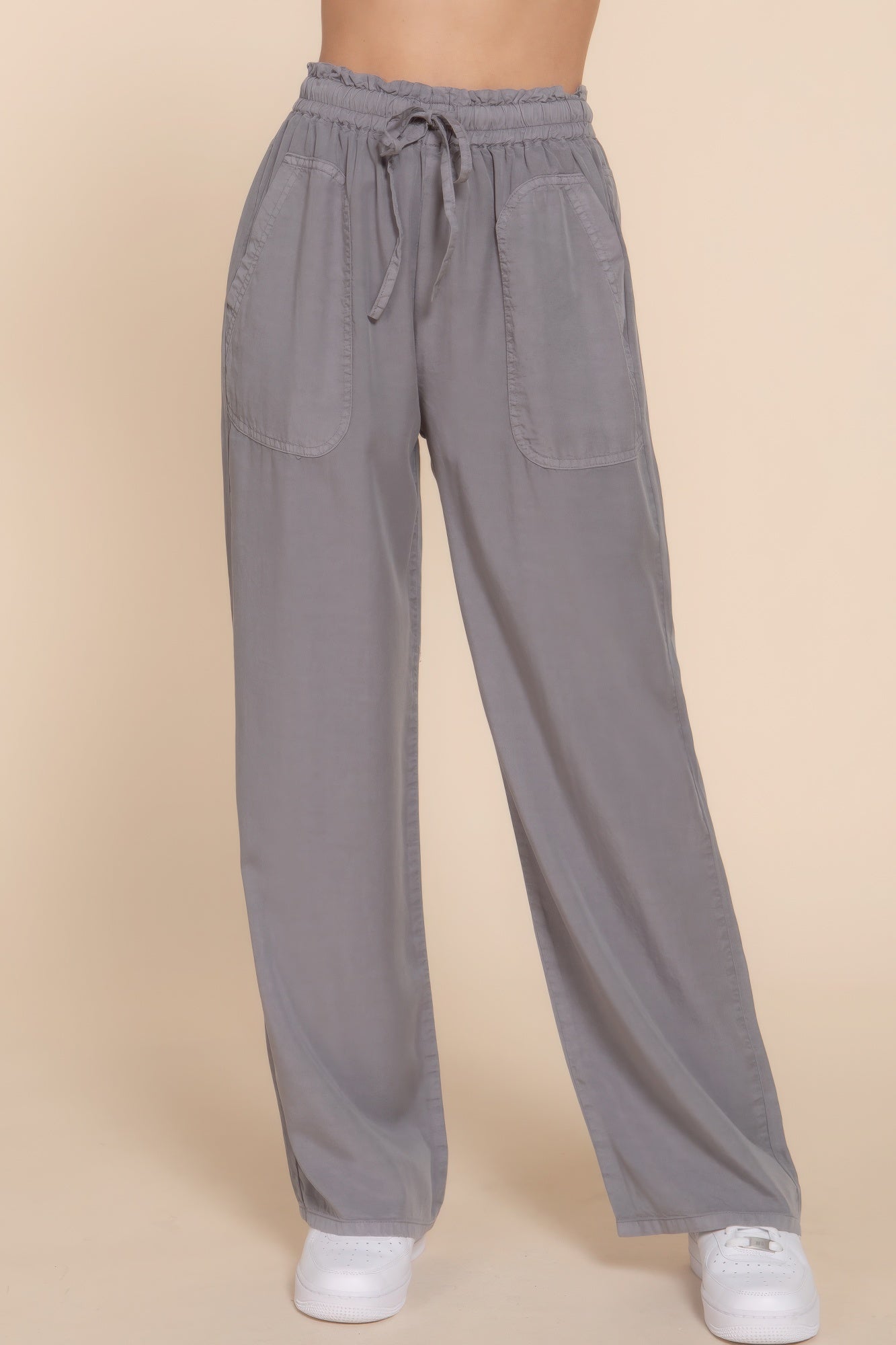 Women's Tencel Pants Elastic Waist Wide Leg Trousers Baggy Casual Long Pants