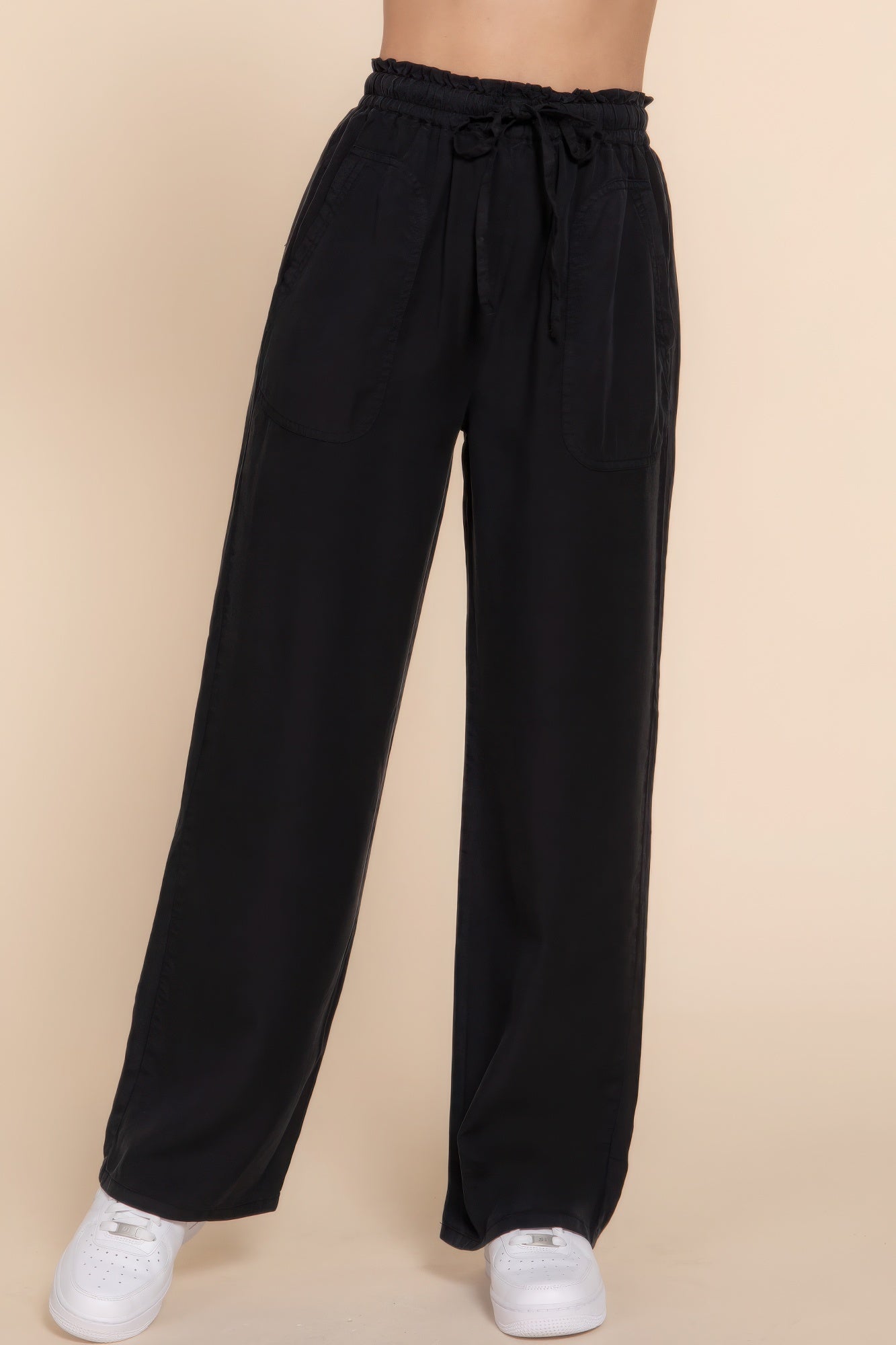 Women's Tencel Pants Elastic Waist Wide Leg Trousers Baggy Casual Long Pants