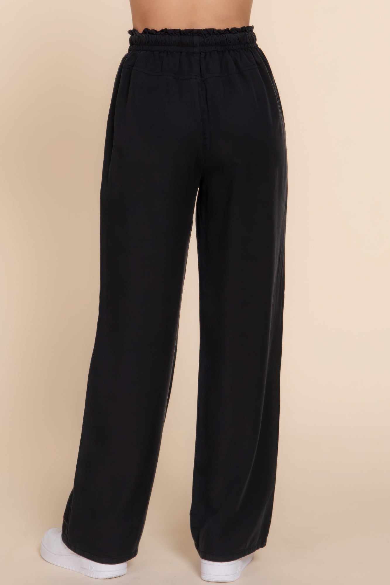 Women's Tencel Pants Elastic Waist Wide Leg Trousers Baggy Casual Long Pants