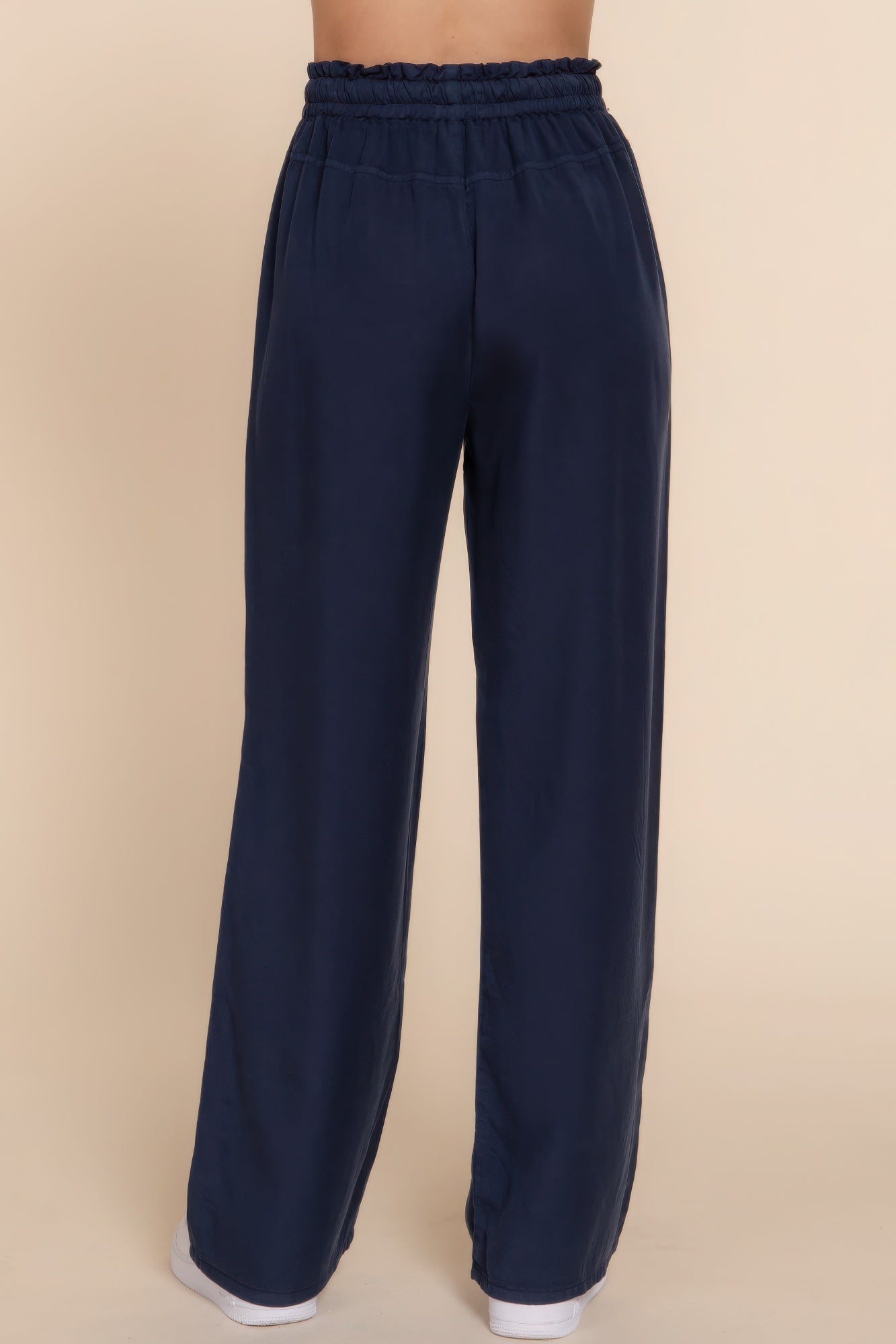 Women's Tencel Pants Elastic Waist Wide Leg Trousers Baggy Casual Long Pants