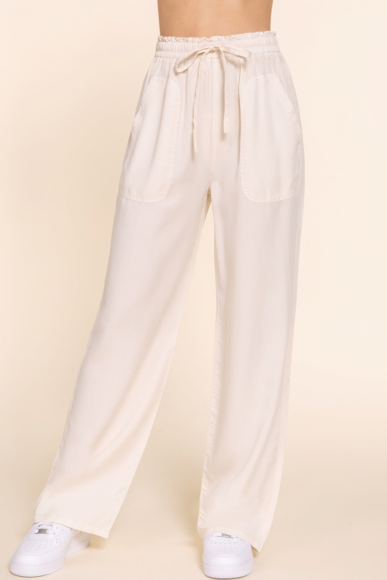 Women's Tencel Pants Elastic Waist Wide Leg Trousers Baggy Casual Long Pants