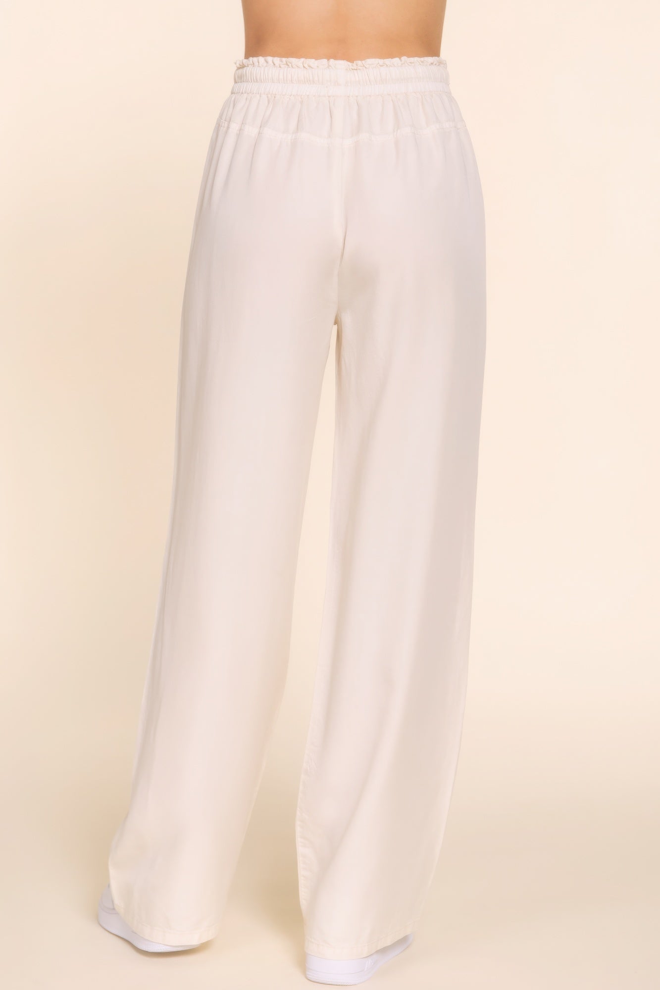 Women's Tencel Pants Elastic Waist Wide Leg Trousers Baggy Casual Long Pants