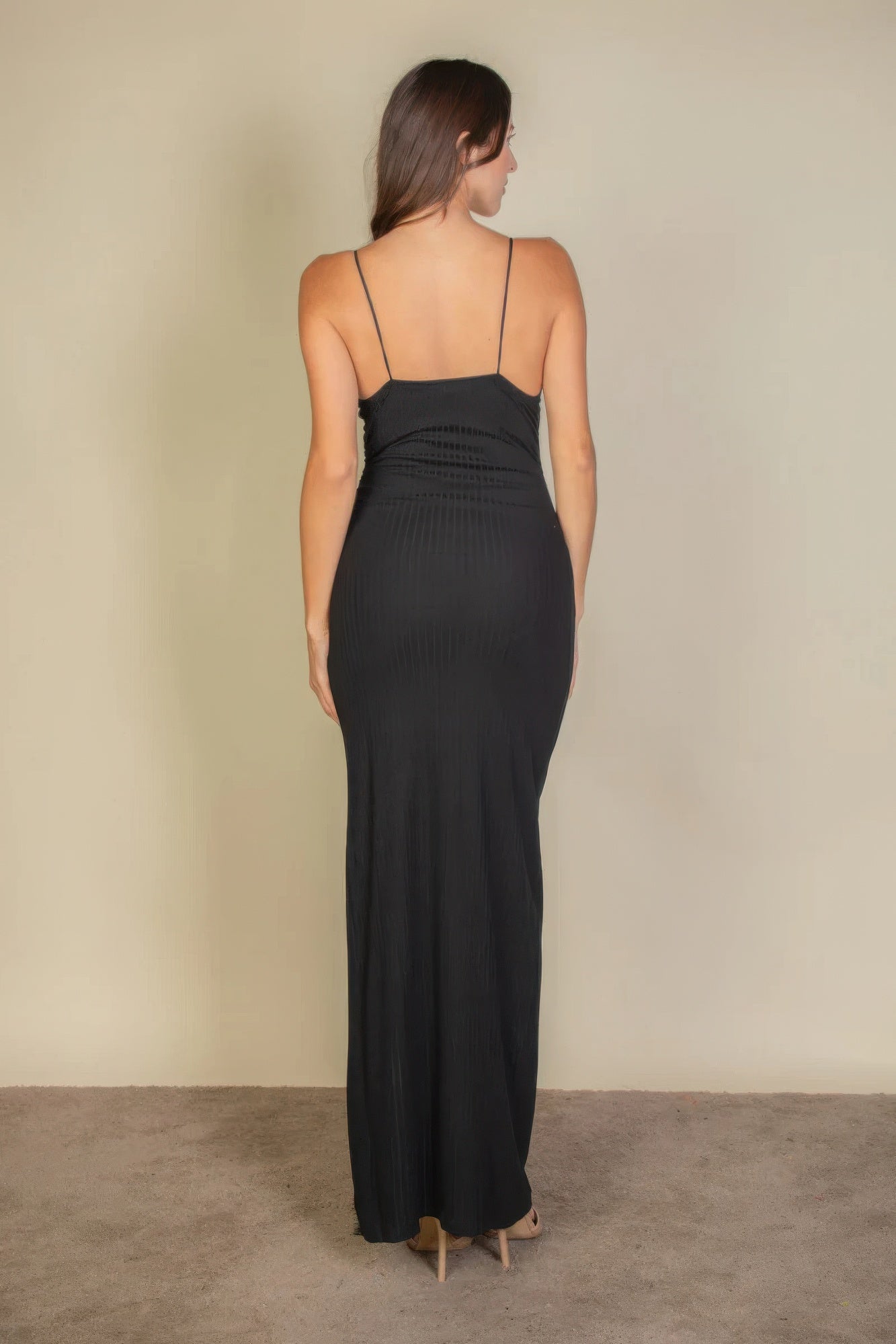 Women's Eyelash Lace Trim Split Thigh Cami Maxi Dress Soft Stretch Tank Top