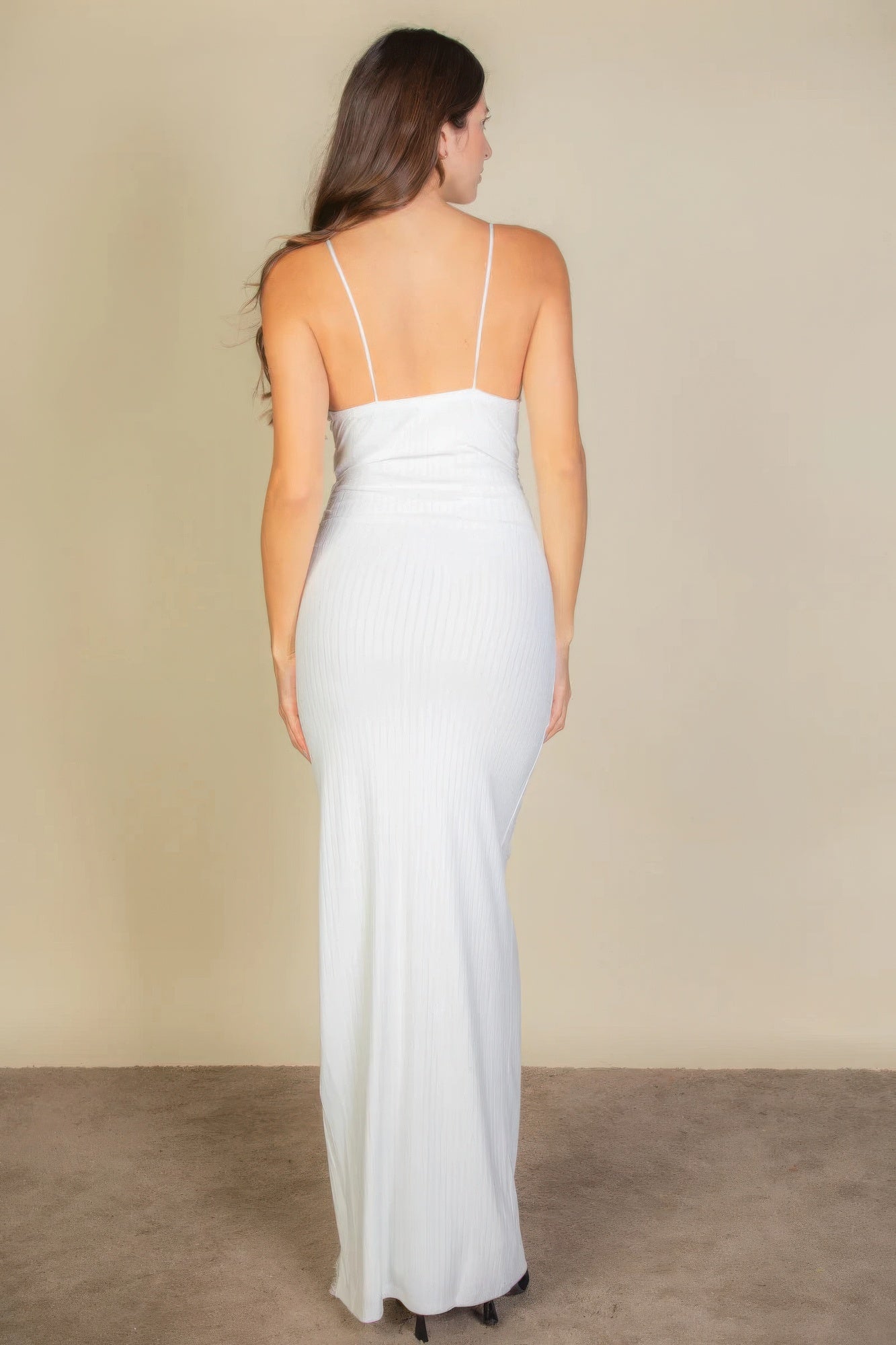 Women's Eyelash Lace Trim Split Thigh Cami Maxi Dress Soft Stretch Tank Top