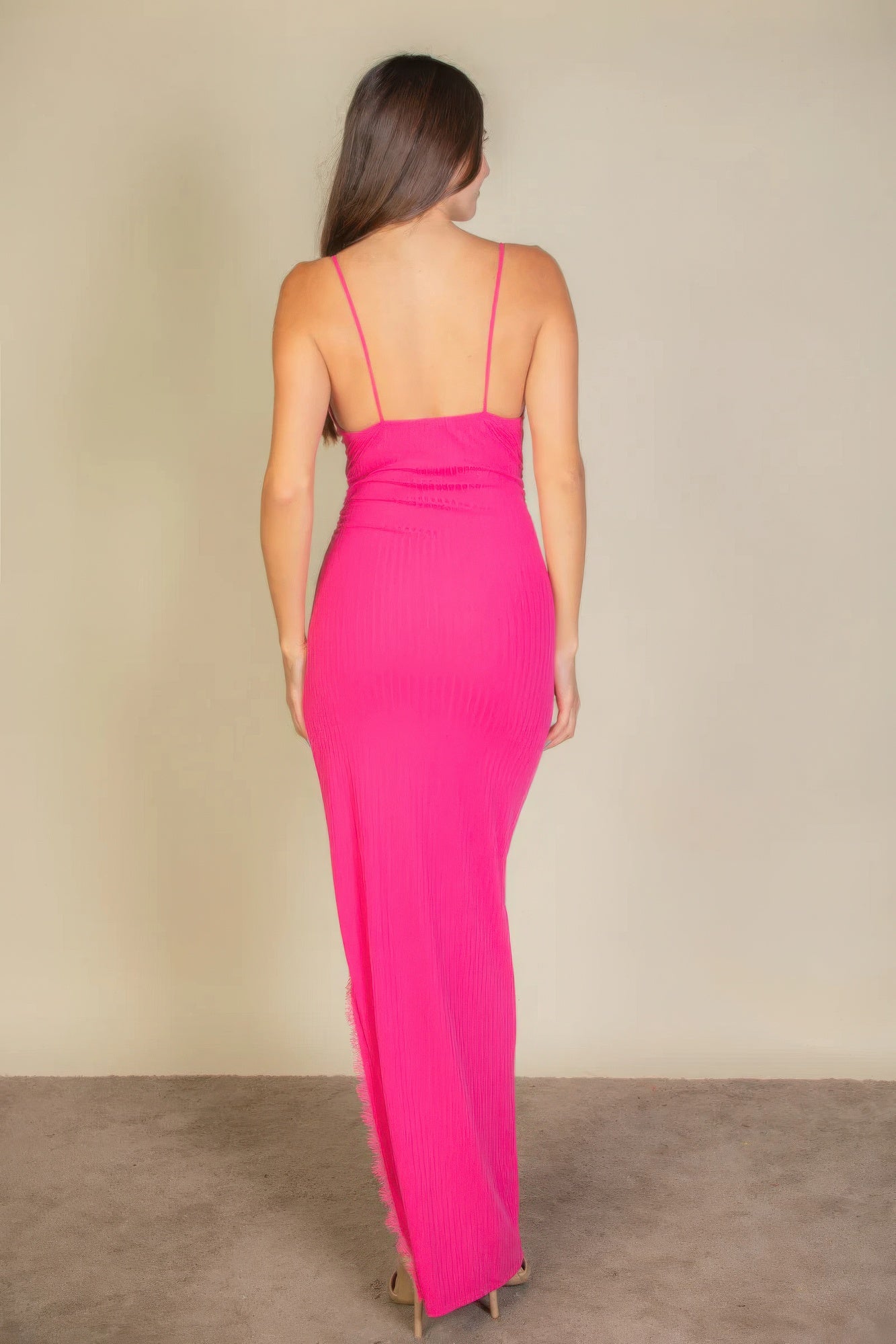 Women's Eyelash Lace Trim Split Thigh Cami Maxi Dress Soft Stretch Tank Top