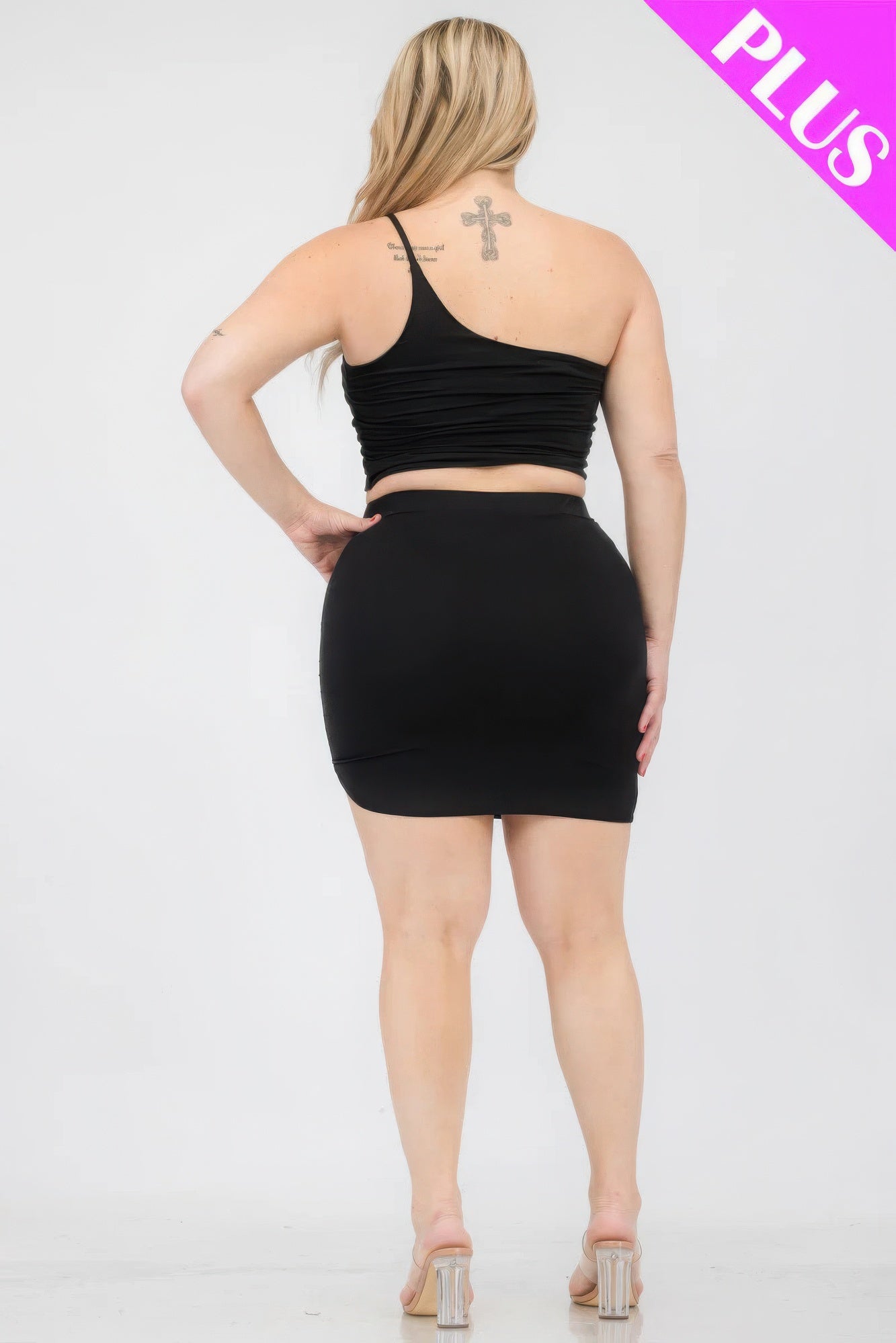 Women's Plus One Shoulder Ruched Party Crop Top & Mini Skirt Set Dress Outfit