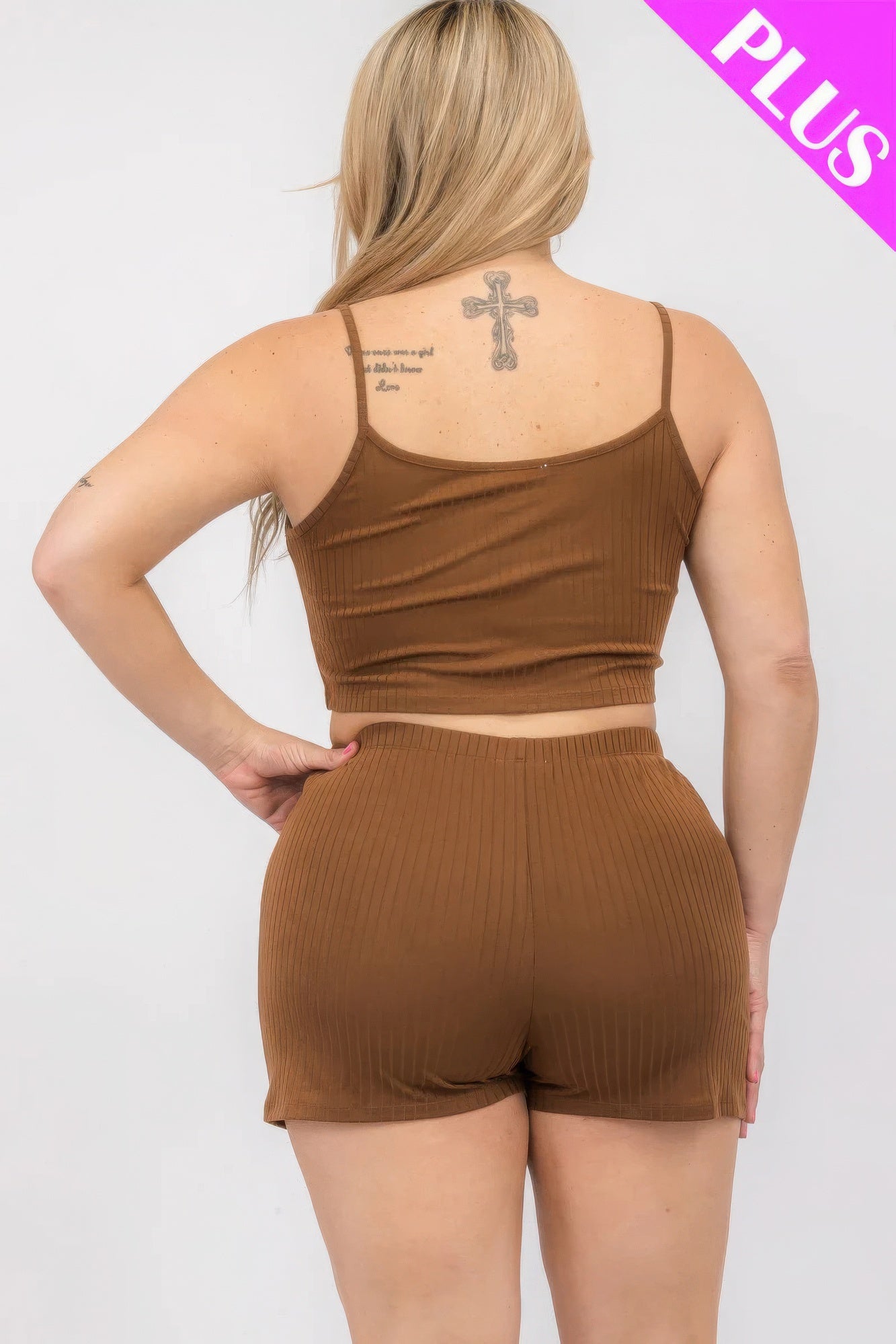 Women Plus Ribbed Cami Tank Top & Shorts Casual Stretch Spaghetti Loungewear Set