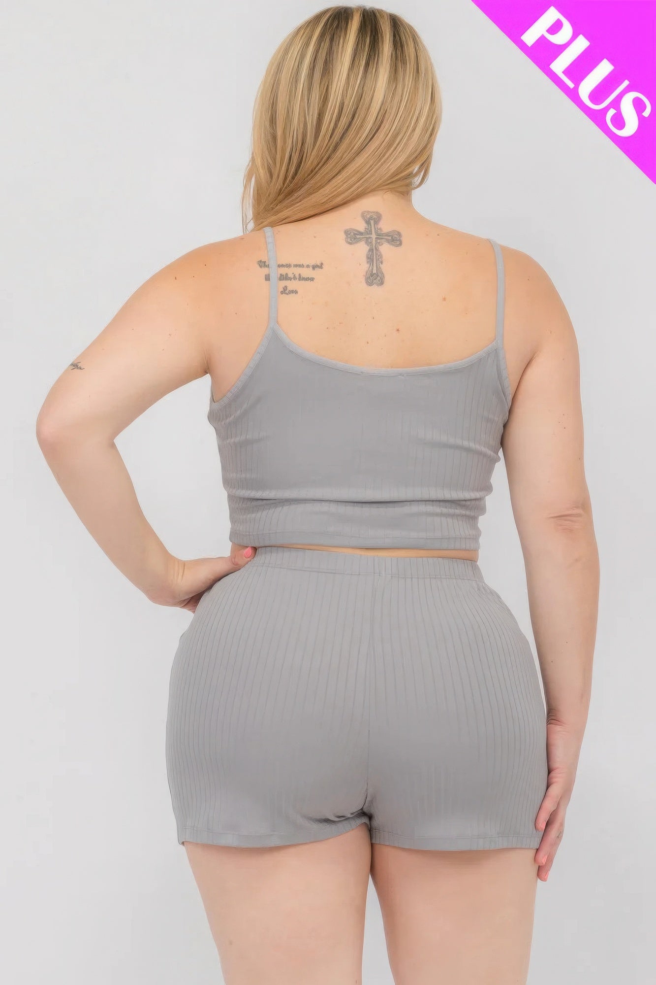 Women Plus Ribbed Cami Tank Top & Shorts Casual Stretch Spaghetti Loungewear Set