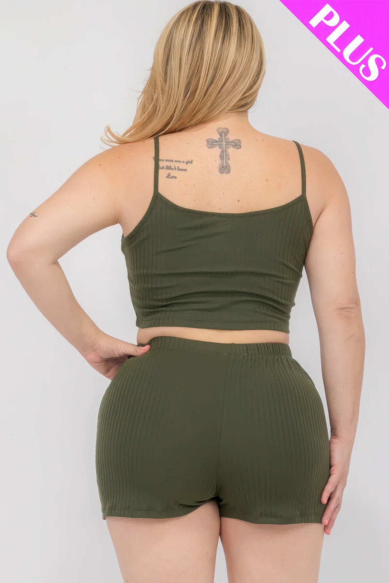 Women Plus Ribbed Cami Tank Top & Shorts Casual Stretch Spaghetti Loungewear Set