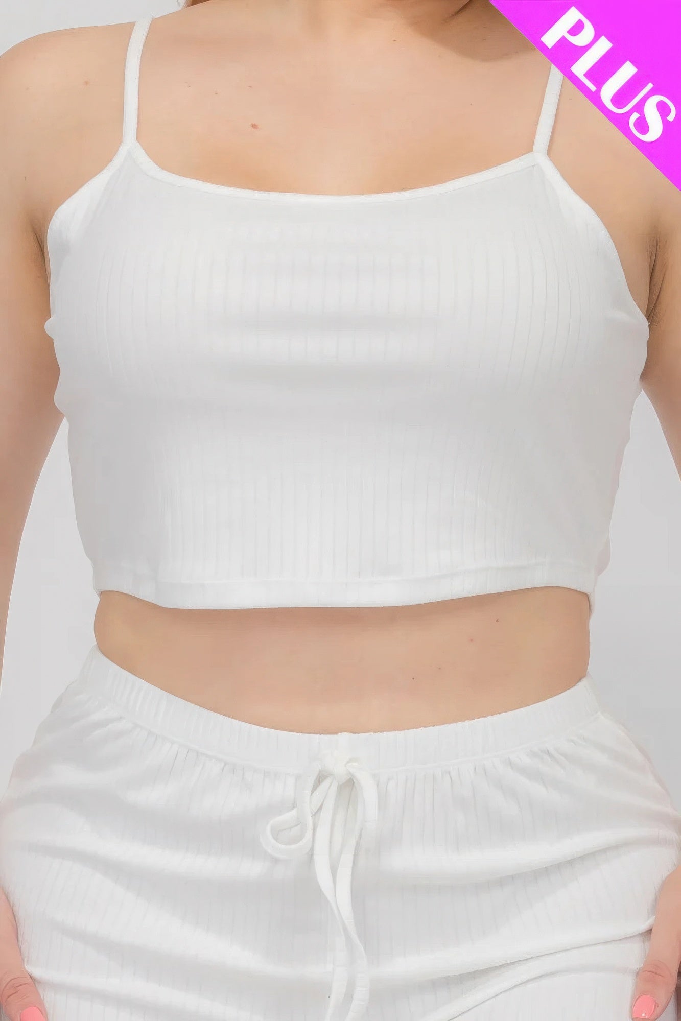 Women Plus Ribbed Cami Tank Top & Shorts Casual Stretch Spaghetti Loungewear Set