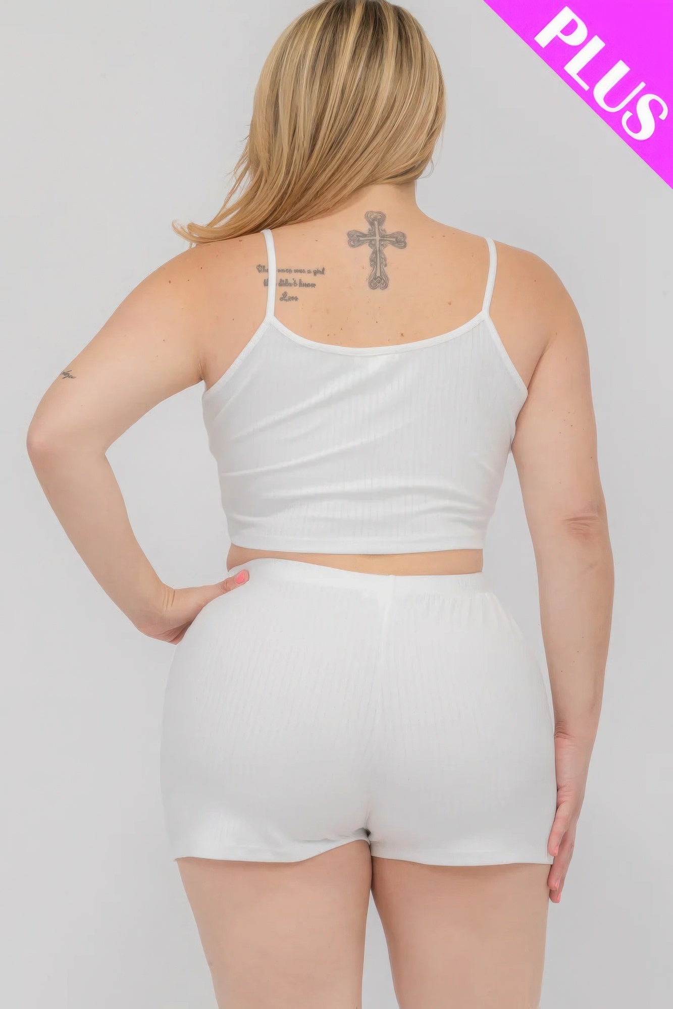 Women Plus Ribbed Cami Tank Top & Shorts Casual Stretch Spaghetti Loungewear Set