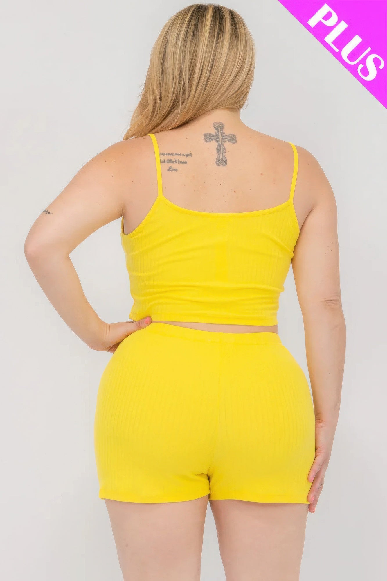 Women Plus Ribbed Cami Tank Top & Shorts Casual Stretch Spaghetti Loungewear Set