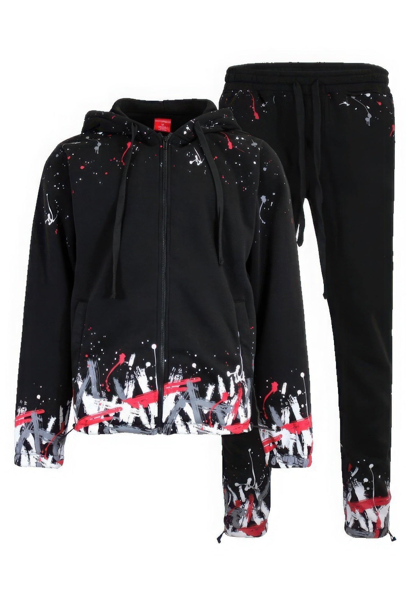 Men's Paint Splatter Fleece Tracksuit Set Hoodie Top Zipper Jacket & Sweatpants