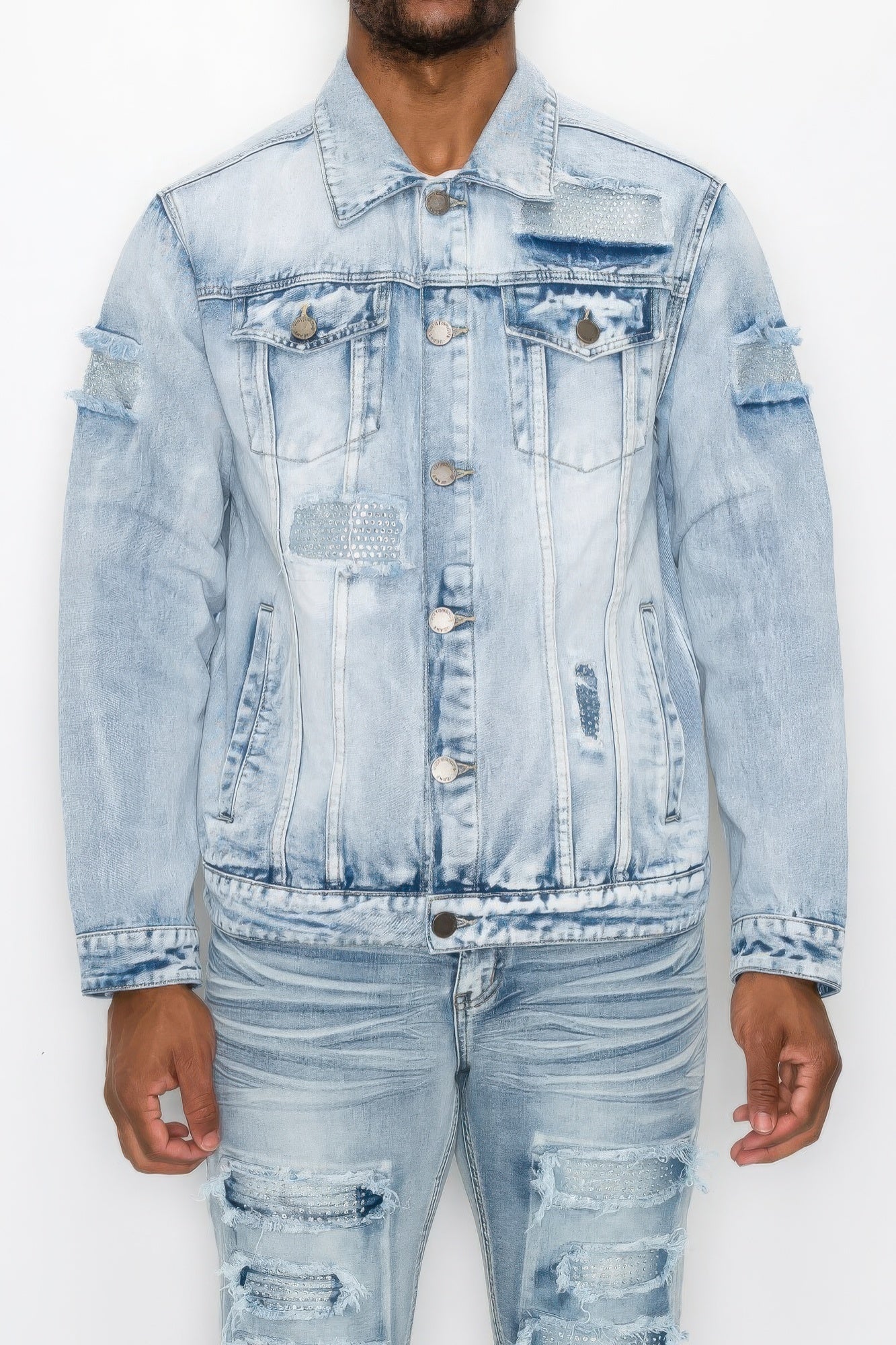 Men's Casual Faded Diamond Denim Jacket