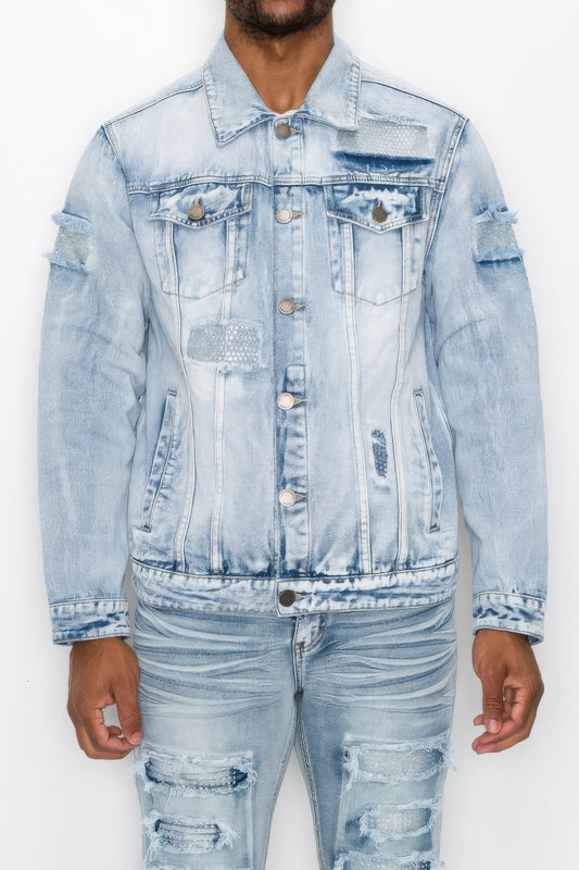 Men's Casual Faded Diamond Denim Jacket