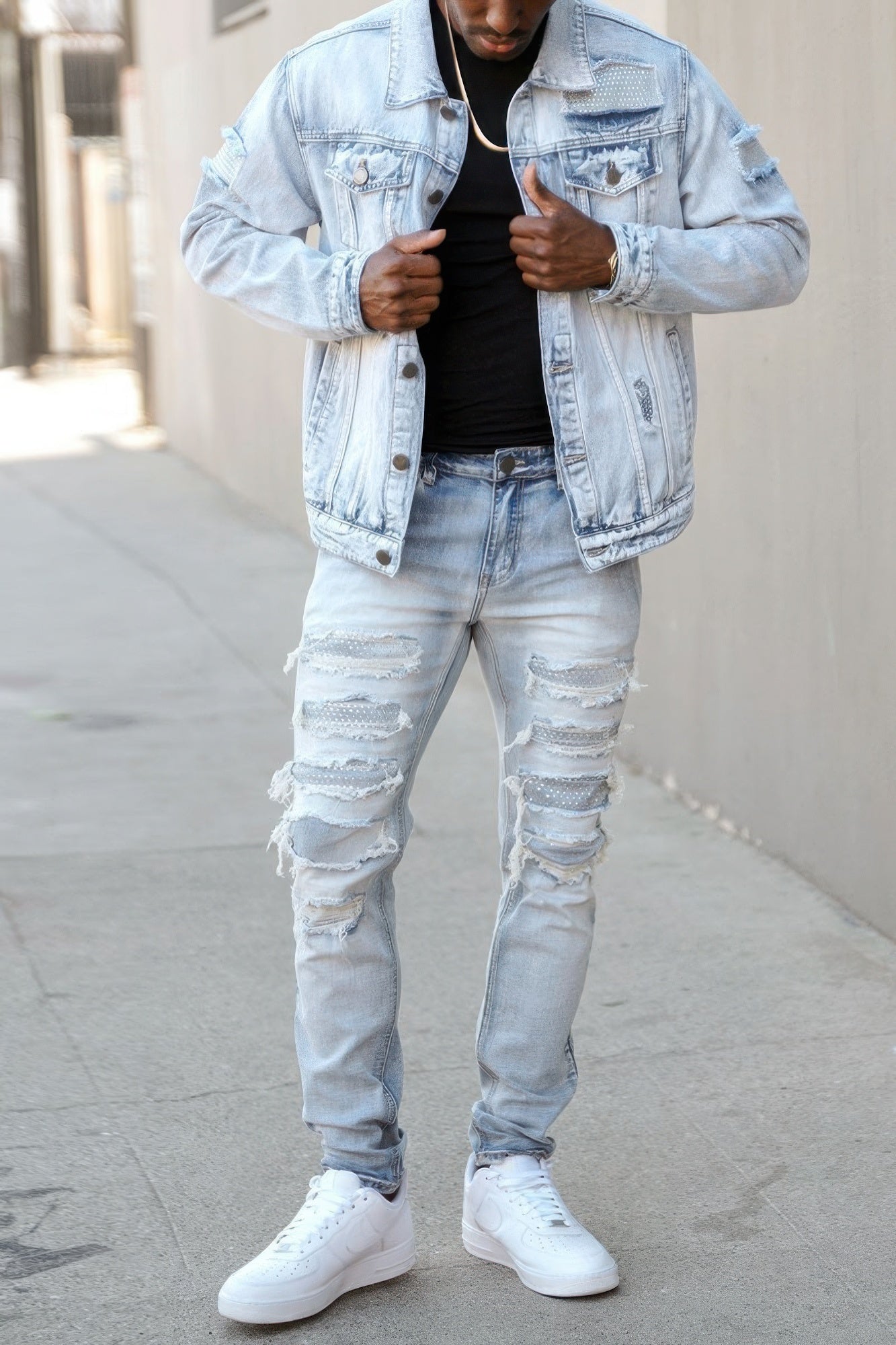 Men's Casual Faded Diamond Denim Jacket