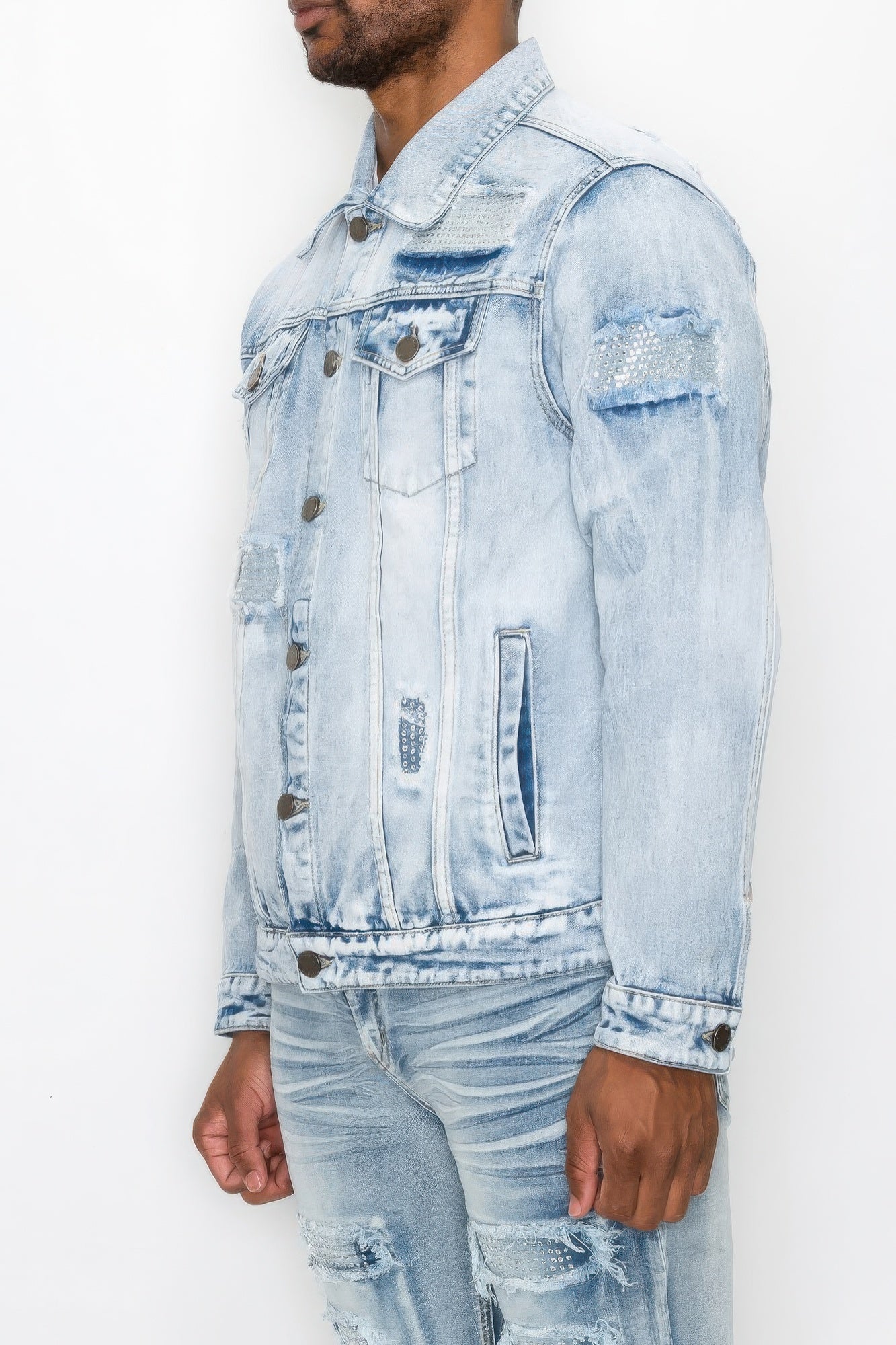 Men's Casual Faded Diamond Denim Jacket