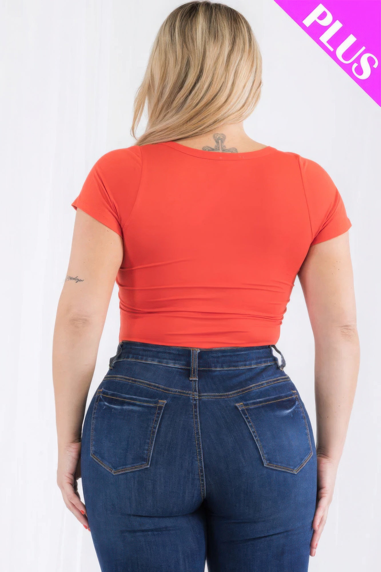 Women's Plus Short Sleeve Bodysuit Casual Split Neck Stretch T-Shirt (1X,2X,3X)