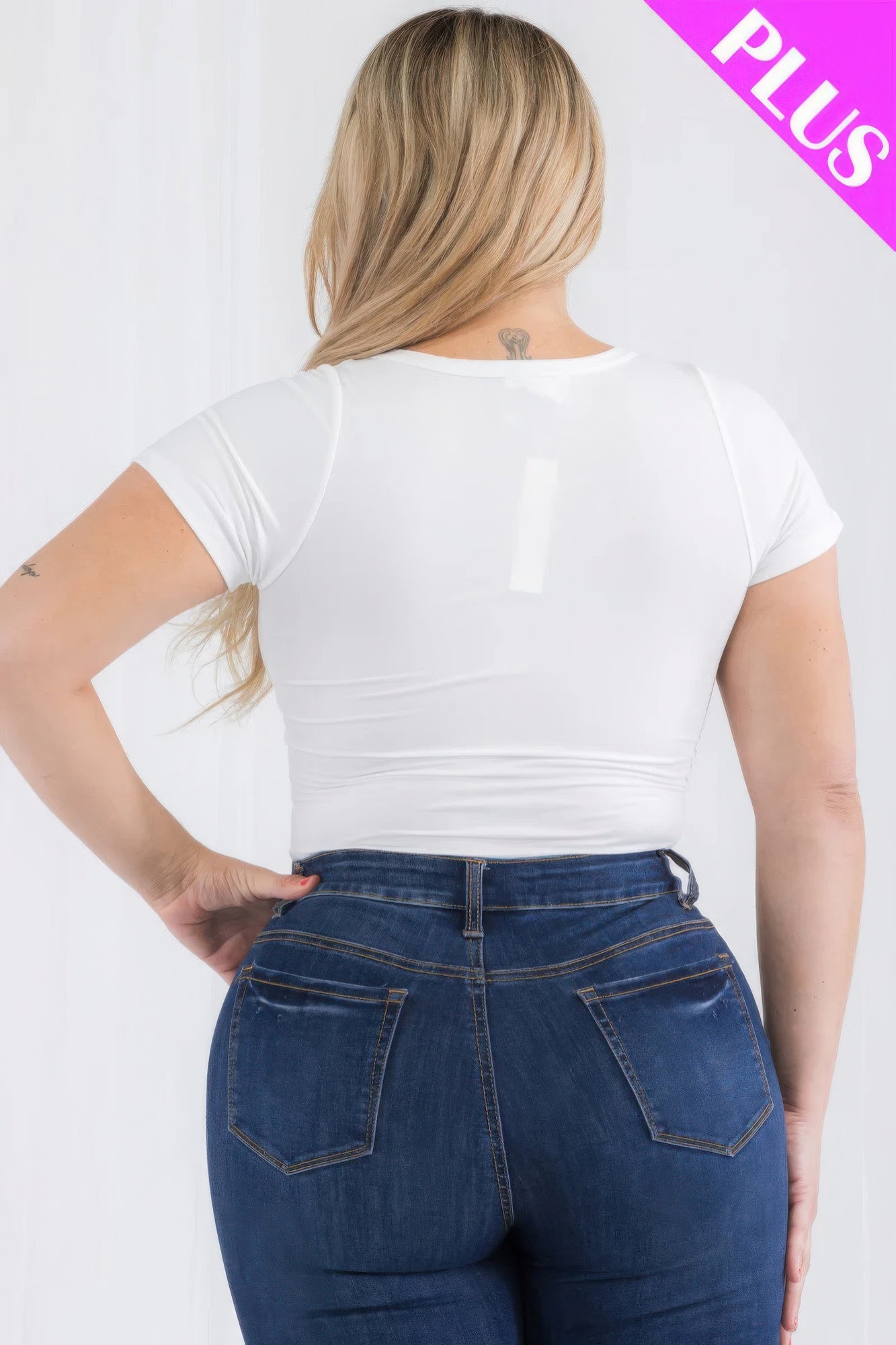 Women's Plus Short Sleeve Bodysuit Casual Split Neck Stretch T-Shirt (1X,2X,3X)