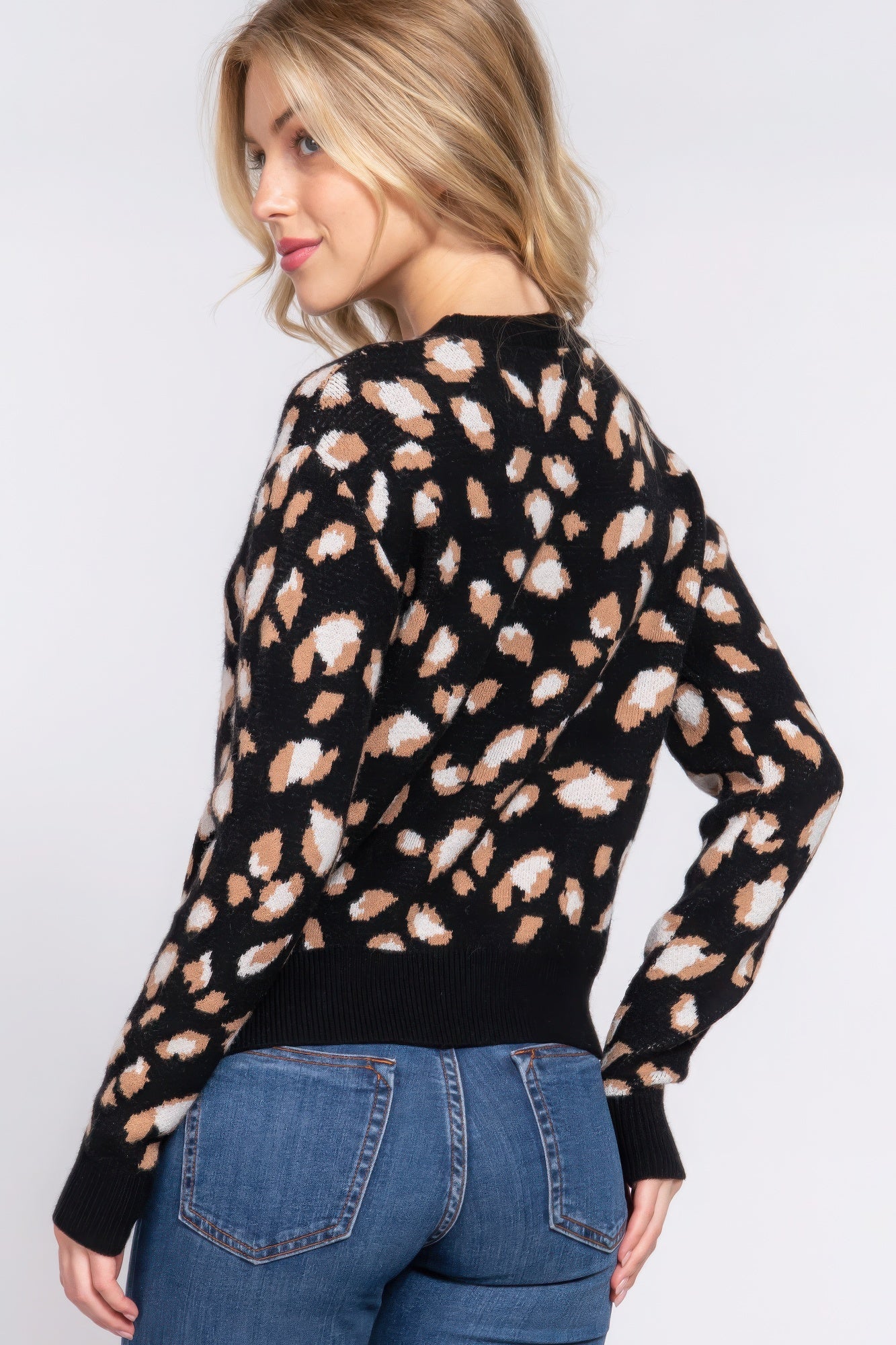 Women's Long Sleeve Crew Neck Sweater Top Animal Jacquard Printed Jumper