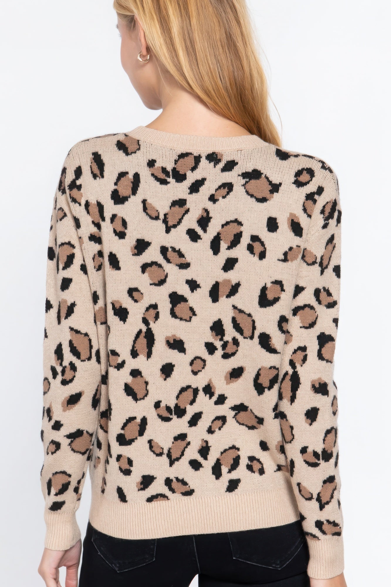 Women's Long Sleeve Crew Neck Sweater Top Animal Jacquard Printed Jumper