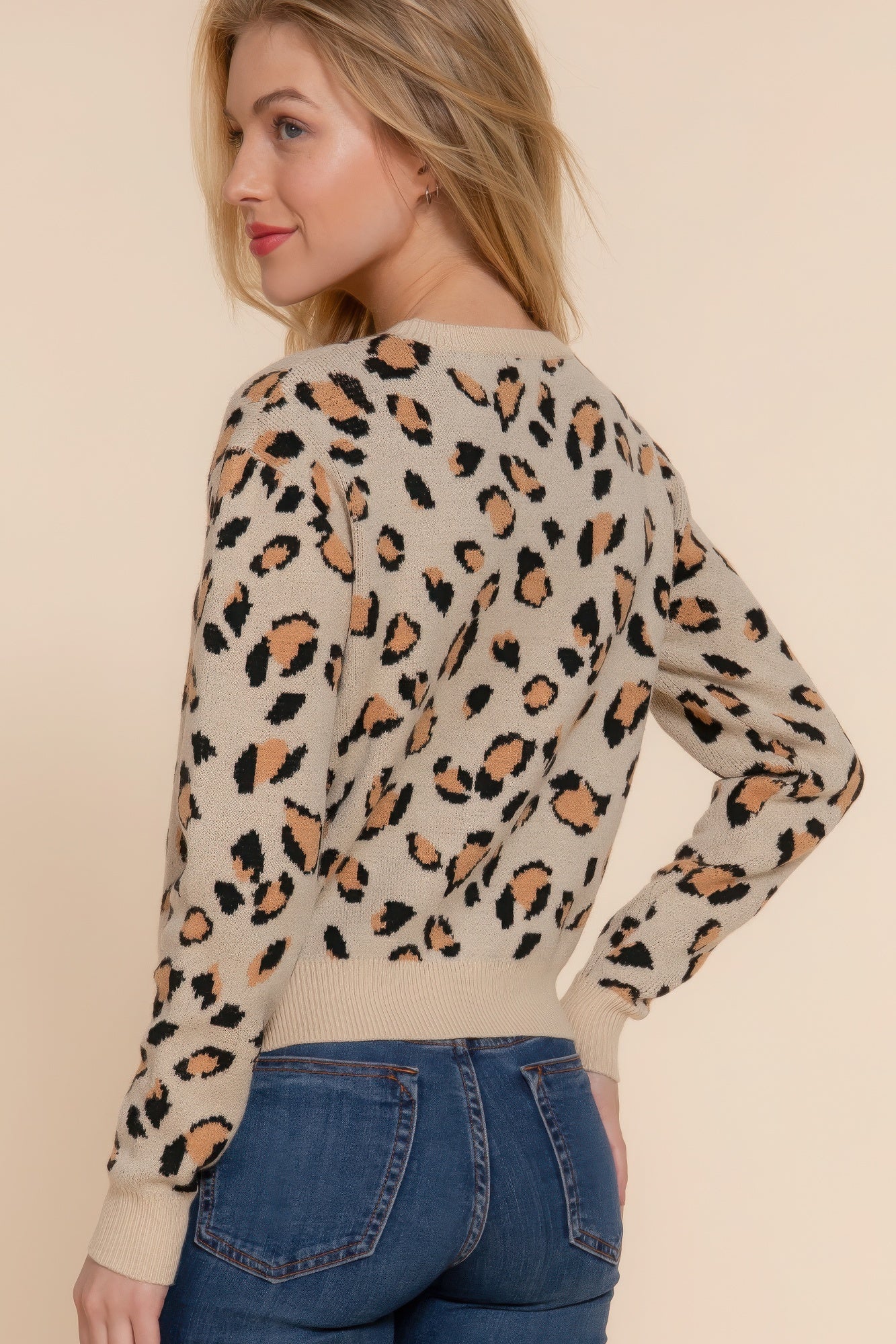 Women's Long Sleeve Crew Neck Sweater Top Animal Jacquard Printed Jumper