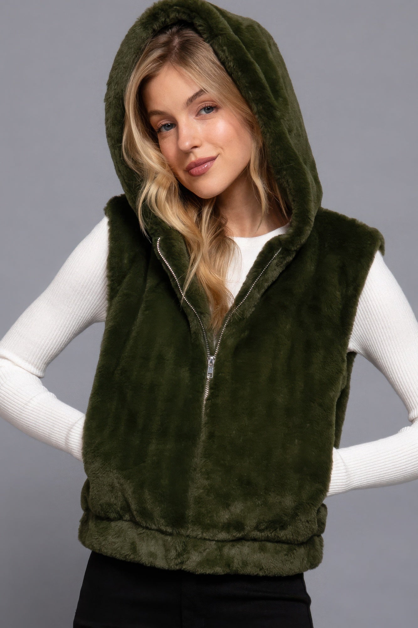 Women's Hoodie Faux Fur Vest Coat Sleeveless Waistcoat Furry Zip Up Warm Jacket