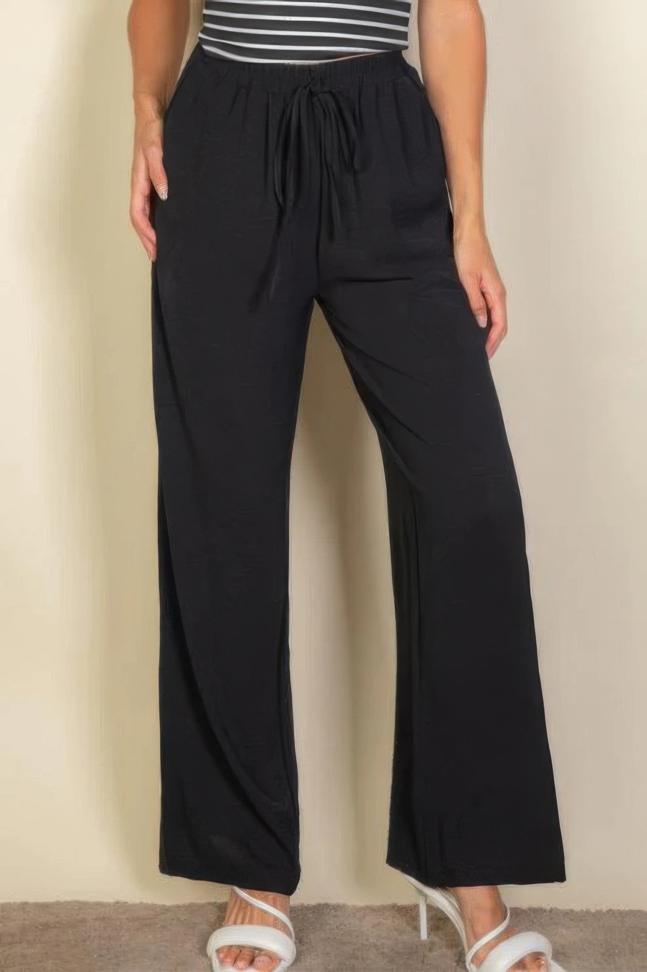 Women's Pants Drawstring Waist Wide Leg Minimalist Stretch Palazzo Pants
