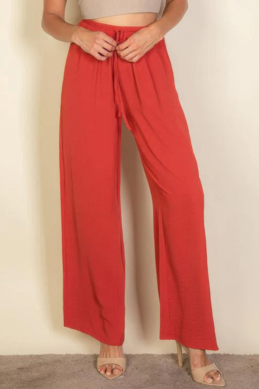 Women's Pants Drawstring Waist Wide Leg Minimalist Stretch Palazzo Pants
