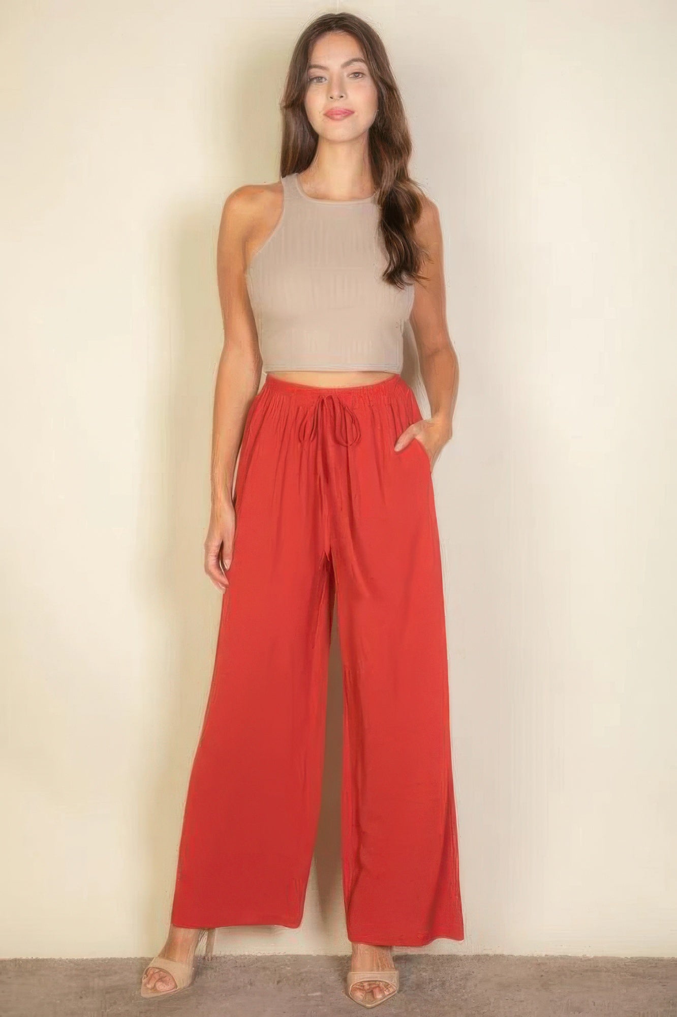 Women's Pants Drawstring Waist Wide Leg Minimalist Stretch Palazzo Pants