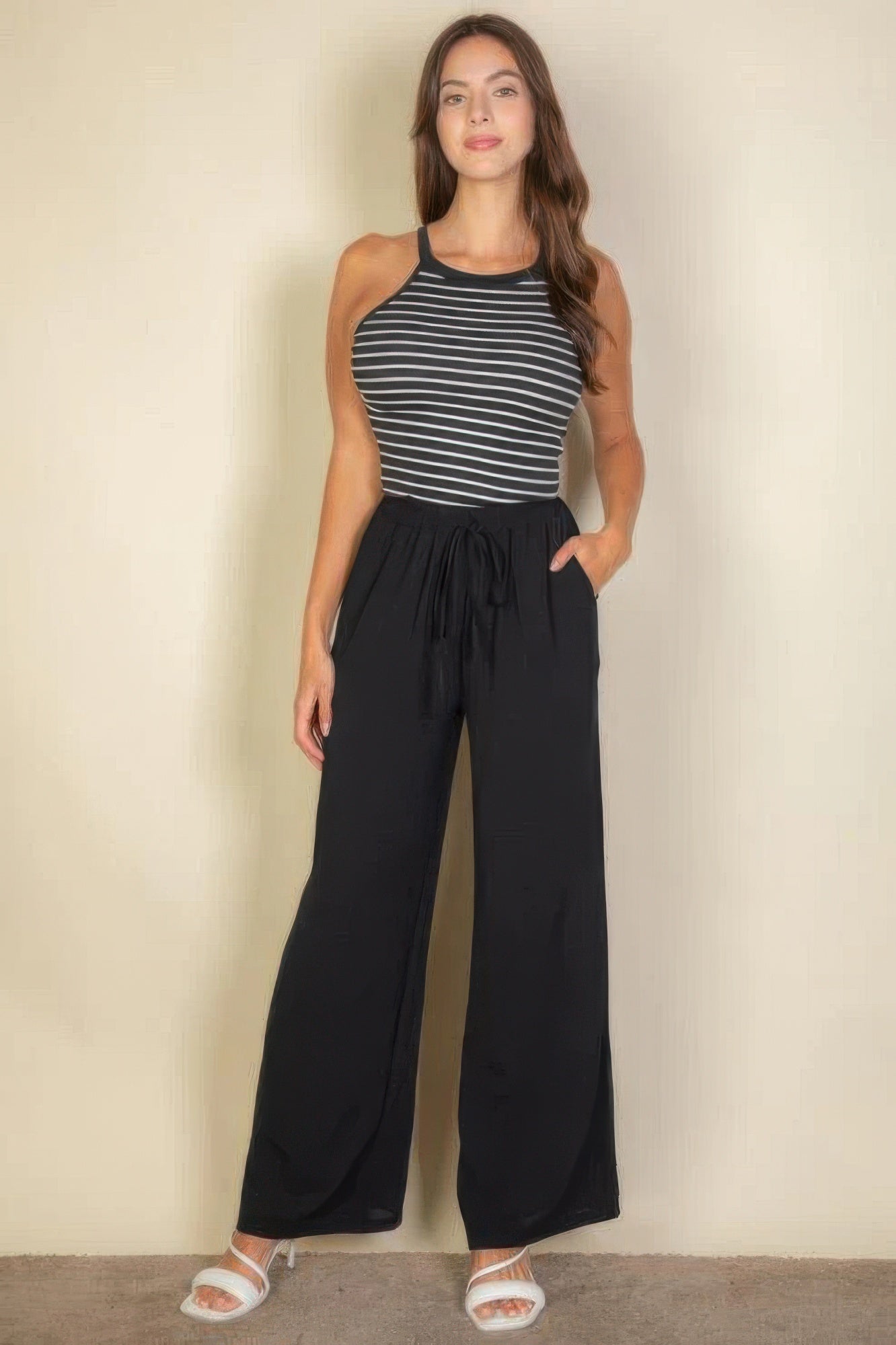 Women's Pants Drawstring Waist Wide Leg Minimalist Stretch Palazzo Pants