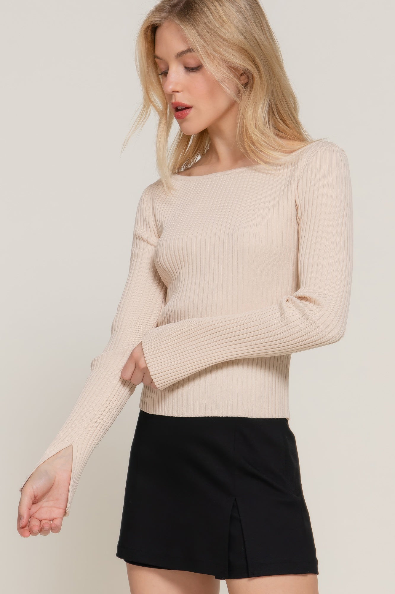 Women's Long Sleeve Boat Neck Knitted Comfy Pullover Sweater