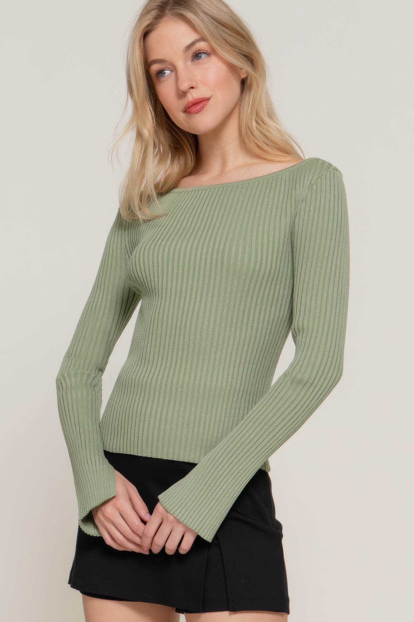 Women's Long Sleeve Boat Neck Knitted Comfy Pullover Sweater