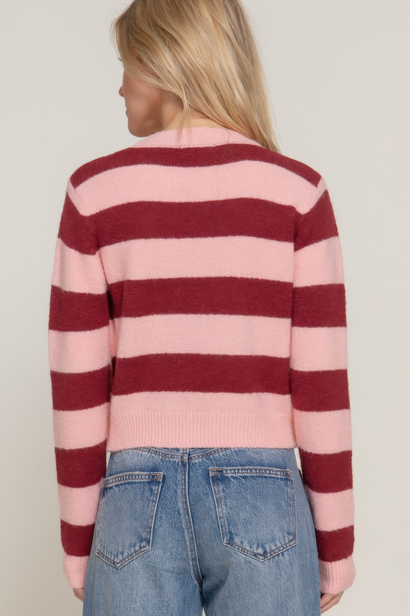 Women's Long Sleeve Crew Neck Stripe Comfy Pullover Sweater