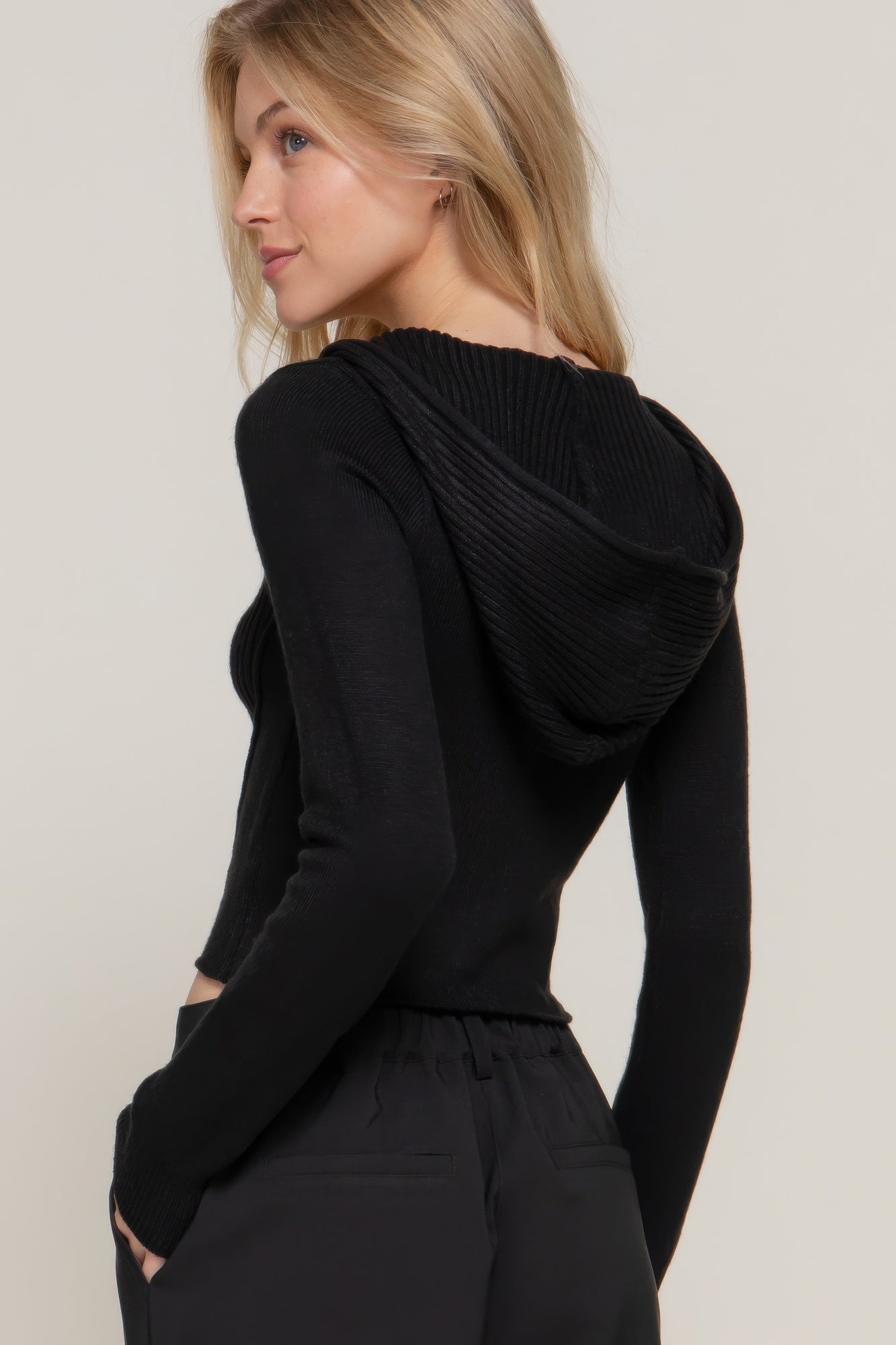 Womens Long Sleeve Two-way Zip Closure Sweater Hoodie Cardigan