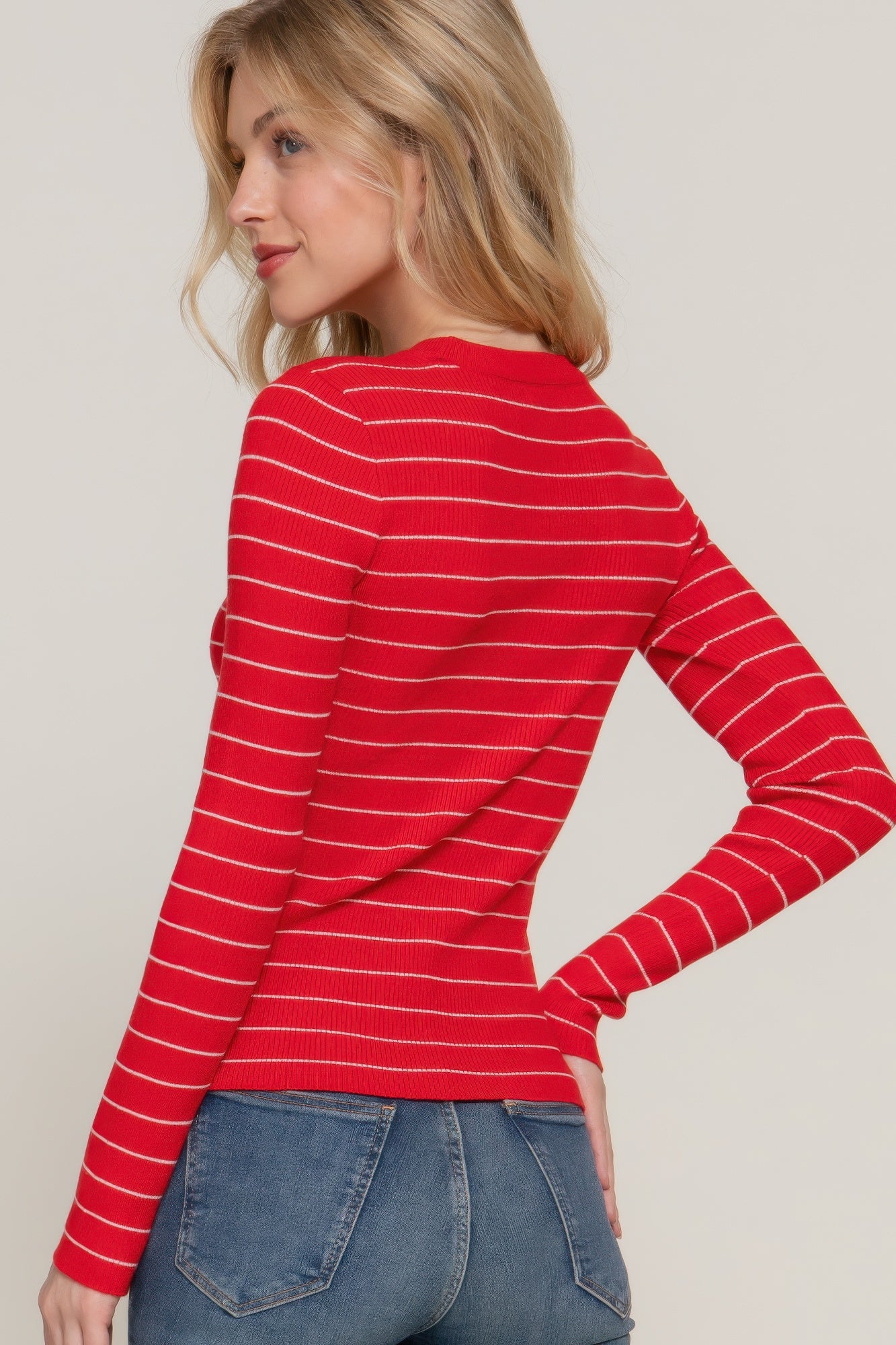 Women's Long Sleeve Stripe Casual Crew Neck Pullover Sweater