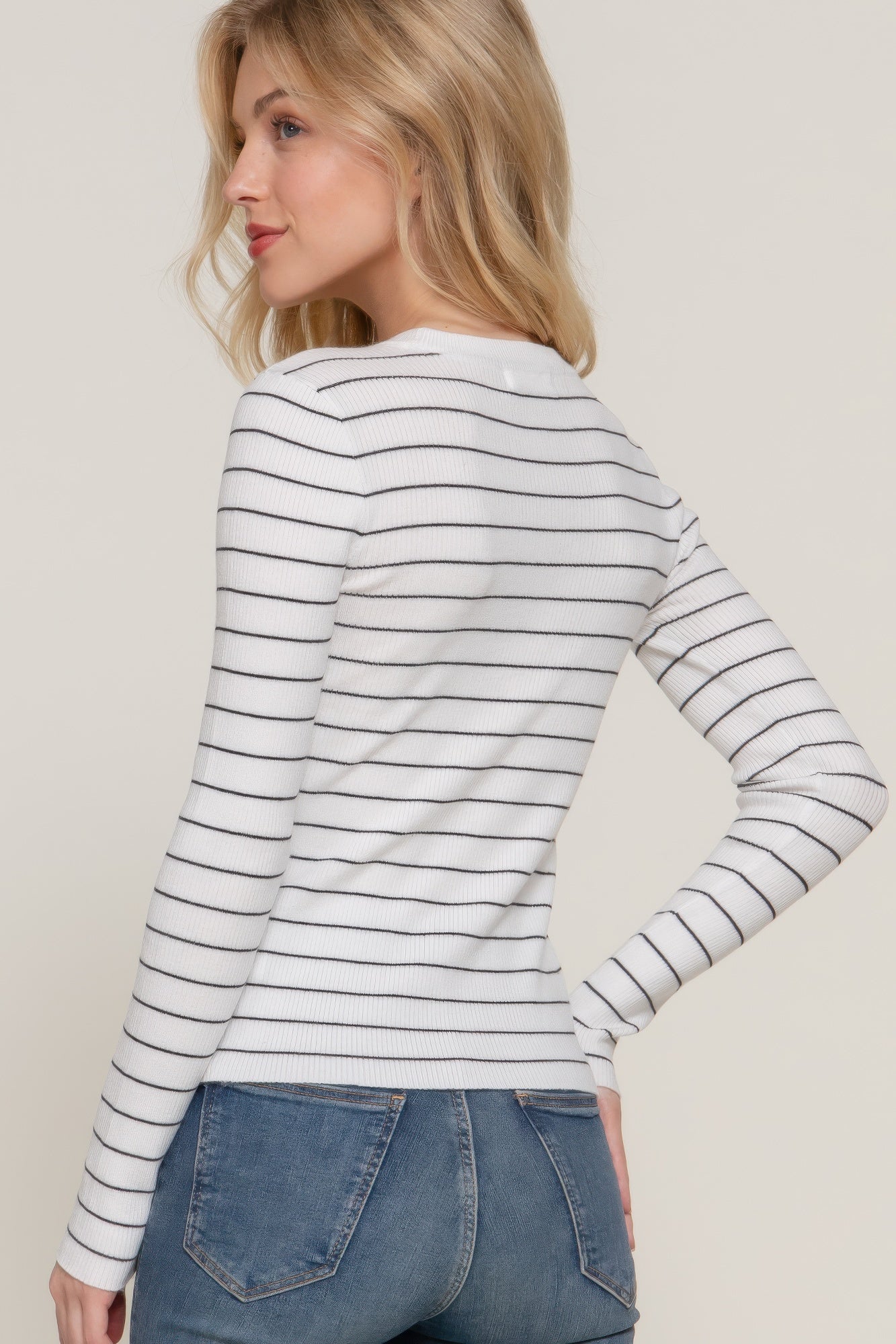 Women's Long Sleeve Stripe Casual Crew Neck Pullover Sweater