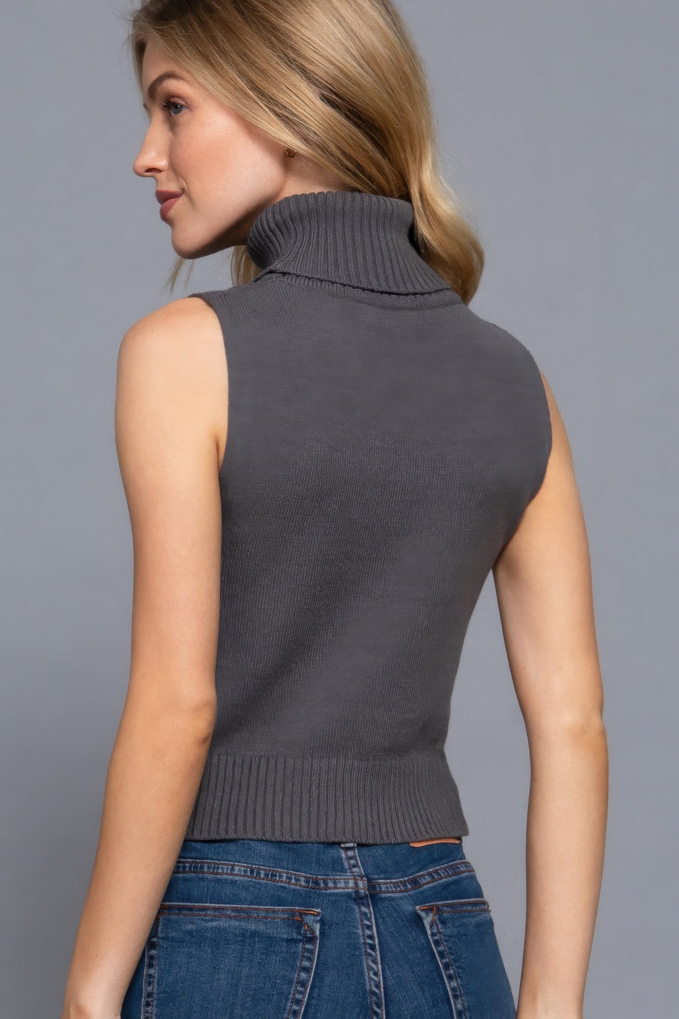 Womens Sleeveless Turtle Neck Sweater Soft Basic Vest Tank Top