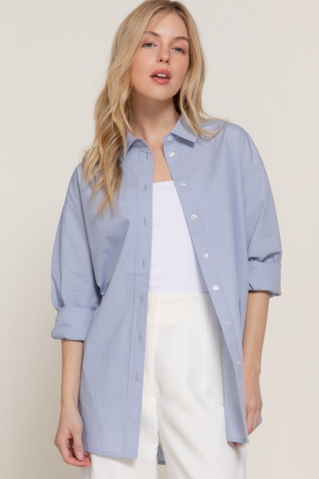Womens Casual Button-Up Shirt Long Sleeve Loose Fit Tops