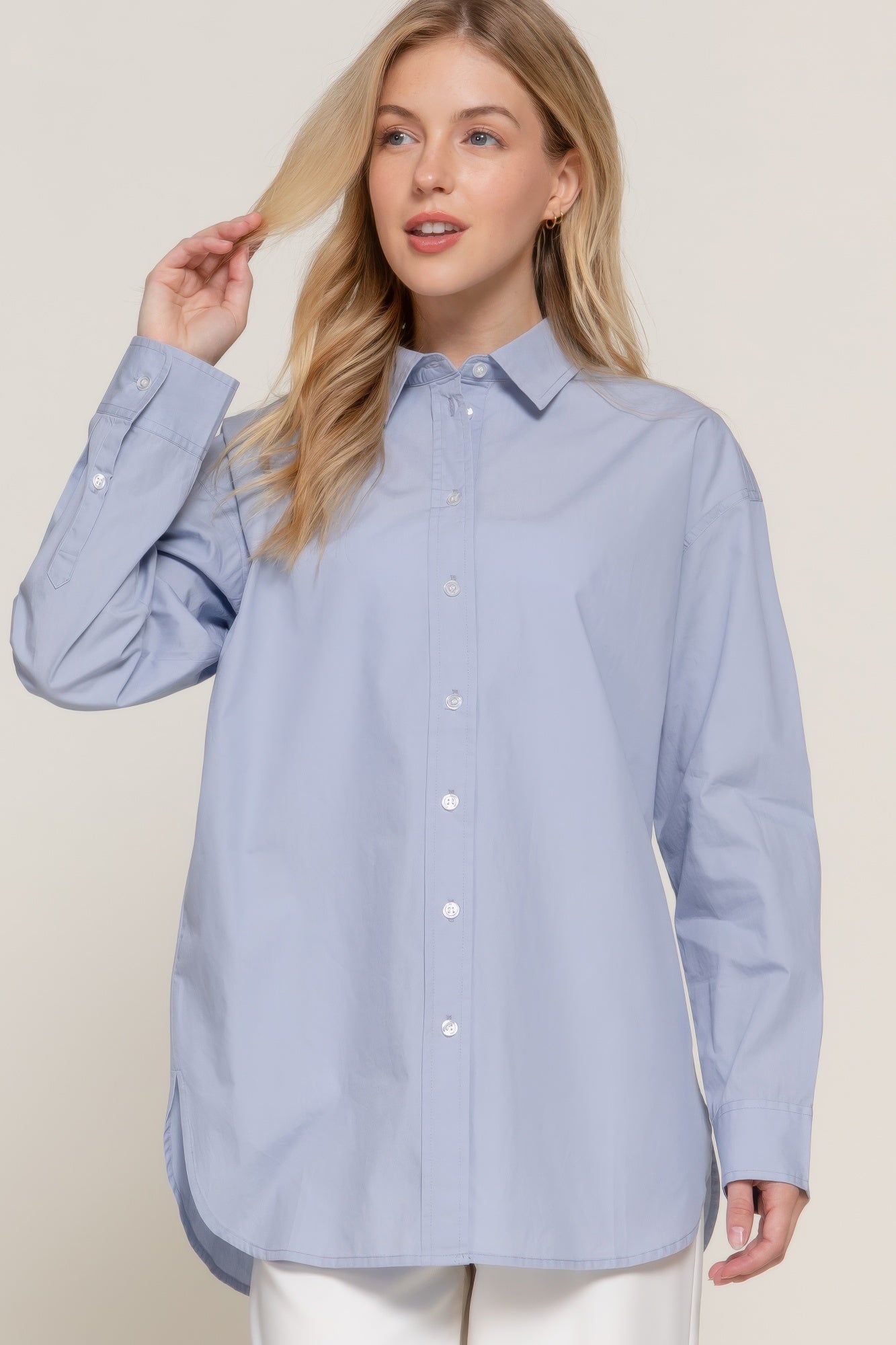 Womens Casual Button-Up Shirt Long Sleeve Loose Fit Tops