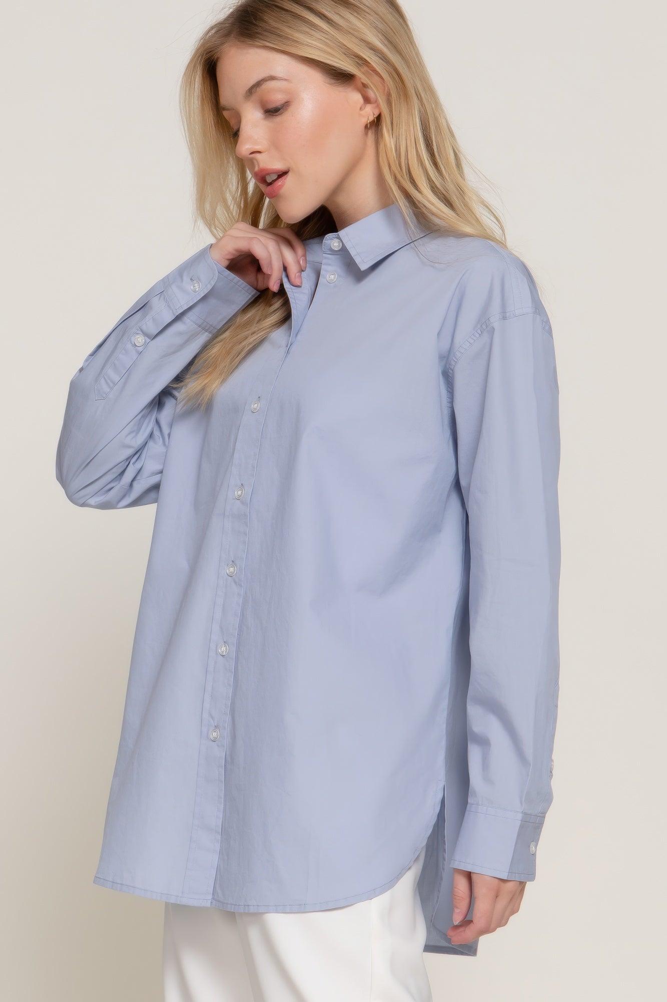 Womens Casual Button-Up Shirt Long Sleeve Loose Fit Tops