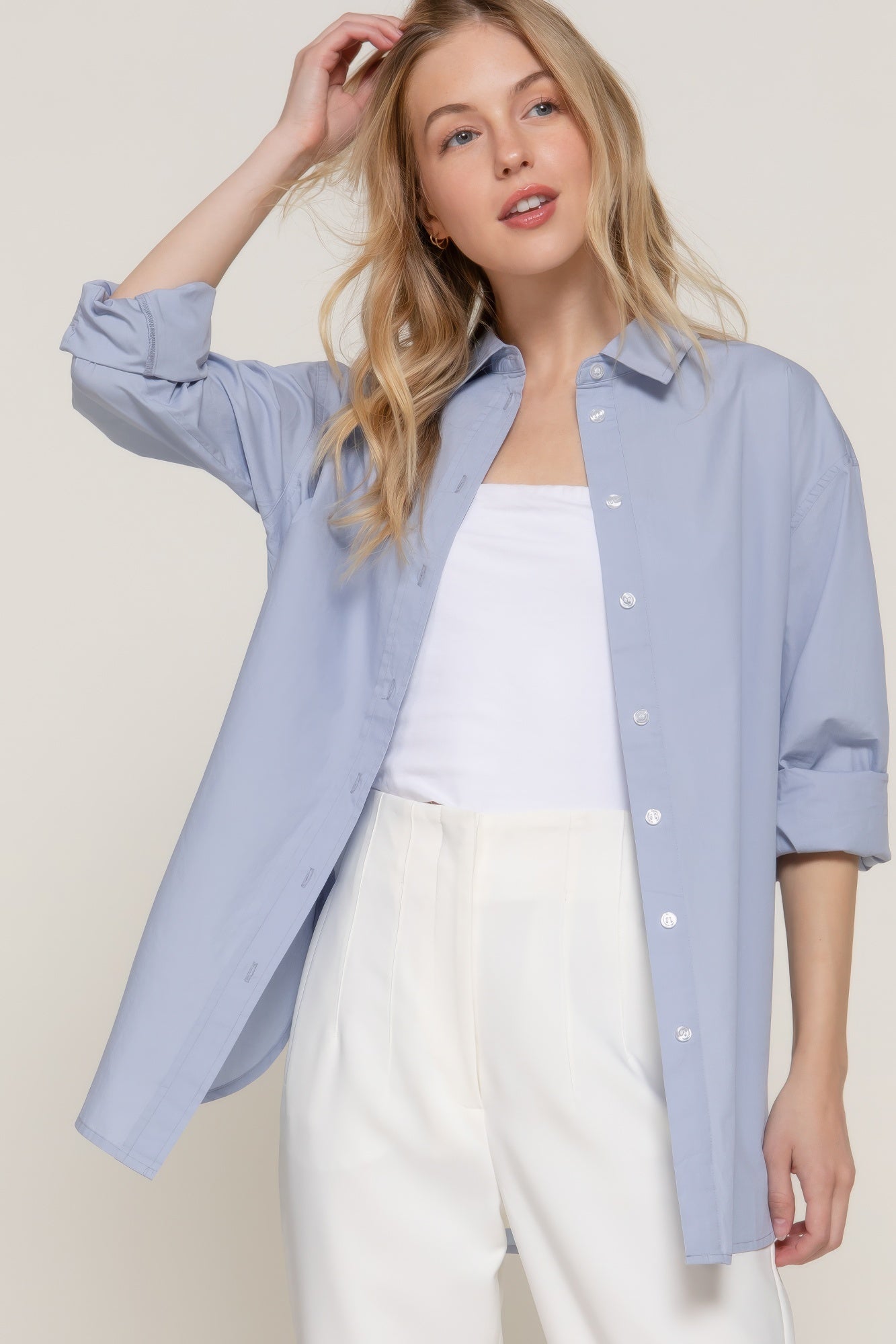 Womens Casual Button-Up Shirt Long Sleeve Loose Fit Tops