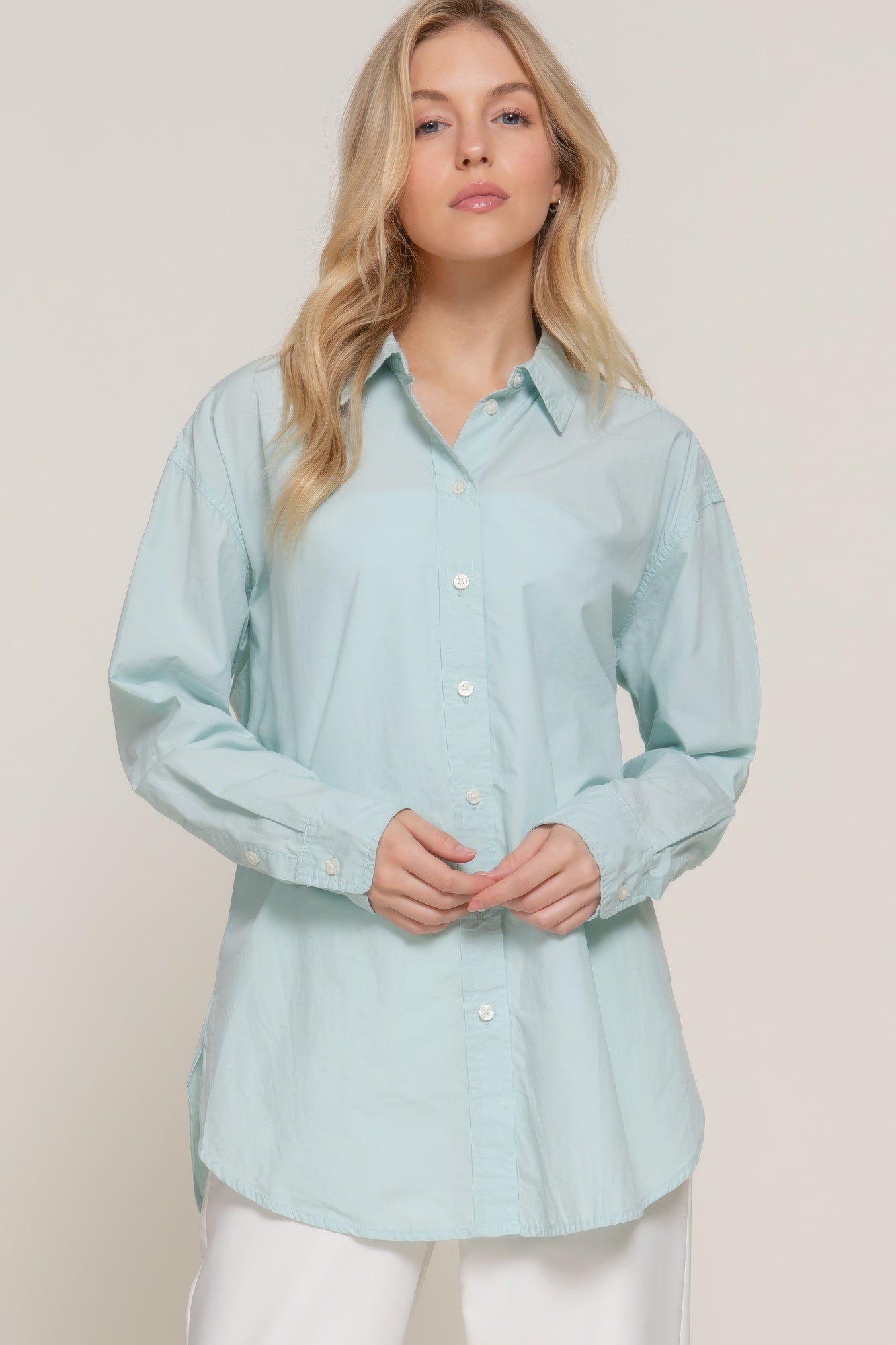Womens Casual Button-Up Shirt Long Sleeve Loose Fit Tops